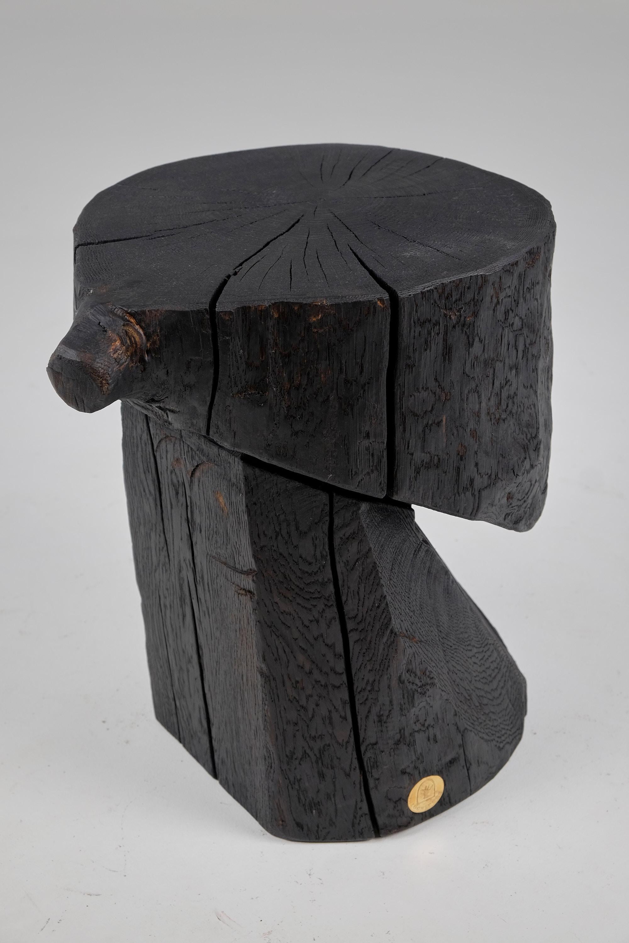 Solid Burnt Wood, Brutalist Sculptural Side Table/Pedestal,  Unique, Jownik 10