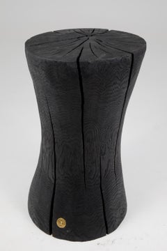 Solid Burnt Wood, Side Table, Tall Table, Pedestal, Handmade, Black, Rustic