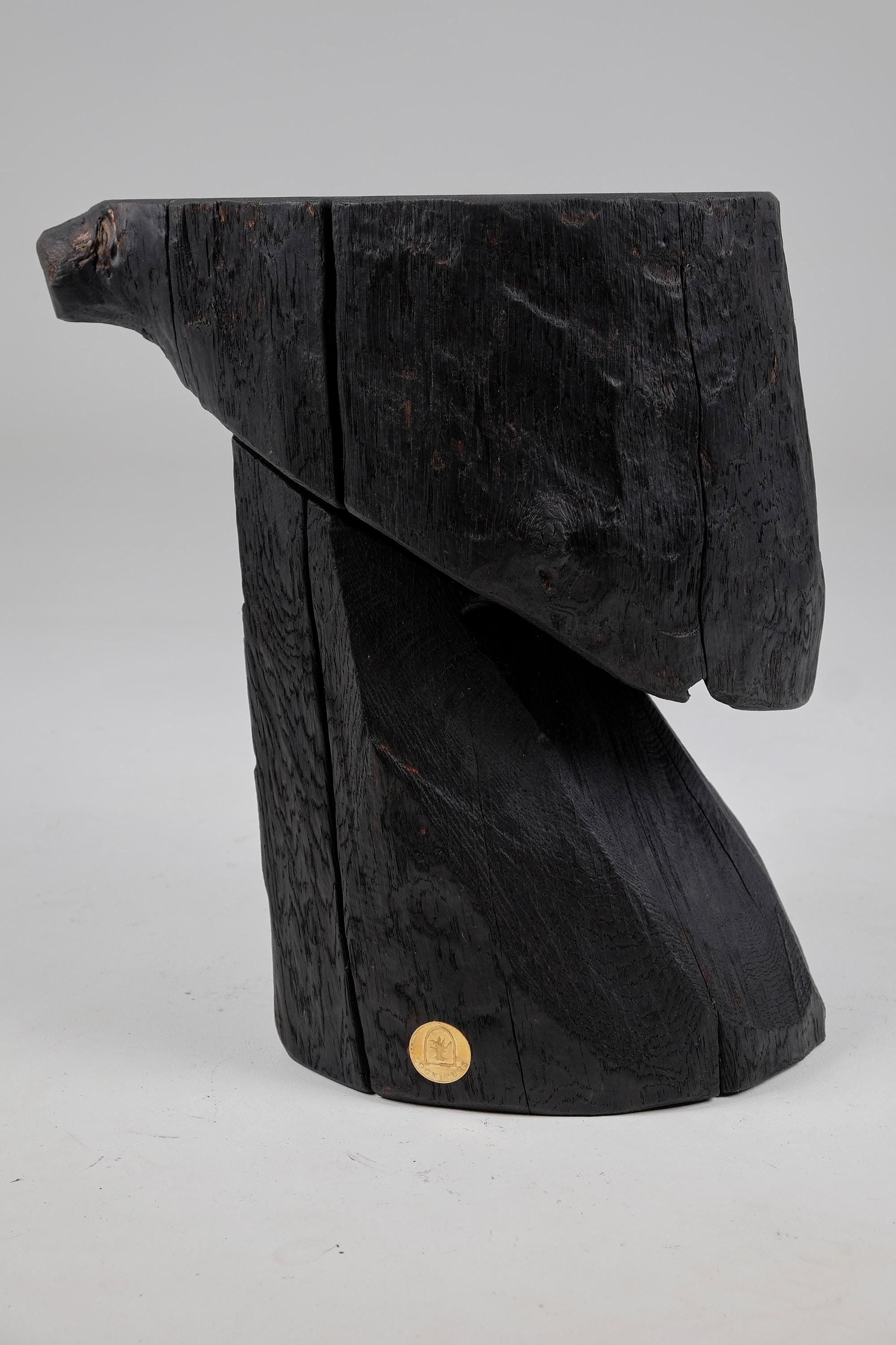 Croatian Solid Burnt Wood, Brutalist Sculptural Side Table/Pedestal,  Unique, Jownik