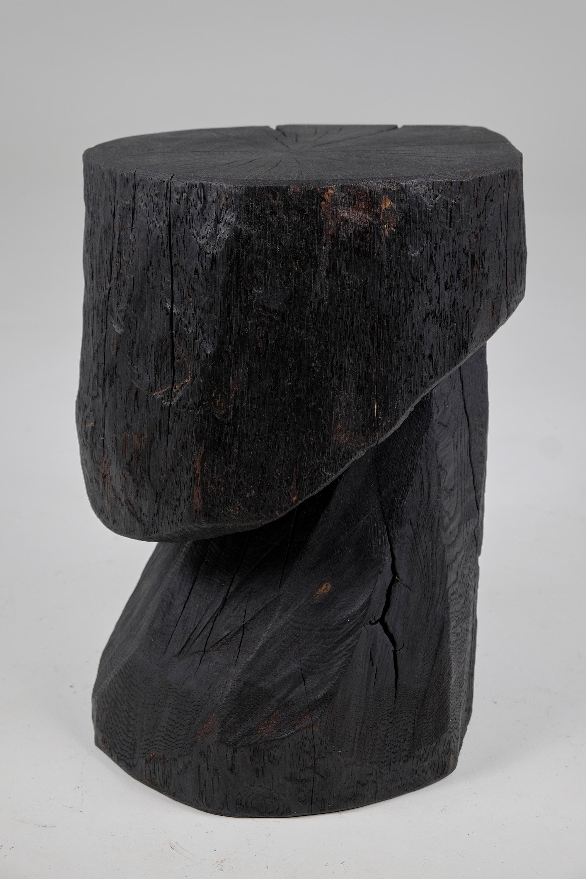 Solid Burnt Wood, Brutalist Sculptural Side Table/Pedestal,  Unique, Jownik 3