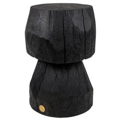 Solid Burnt Wood, Brutalist Sculptural Side Table/Pedestal,  Unique, Jownik