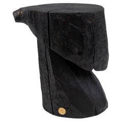 Solid Burnt Wood, Brutalist Sculptural Side Table/Pedestal,  Unique, Jownik