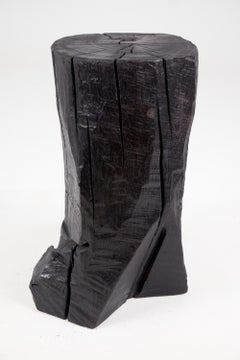 Sculptural Side Table, Solid Wood, Black, Rustic, Oak, Pedestal, Logniture