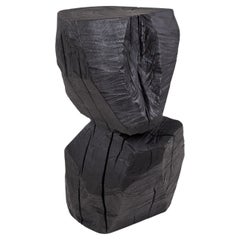 Solid Burnt Black Wood, Rustic Sculptural Side Table/Pedestal, Unique, Logniture