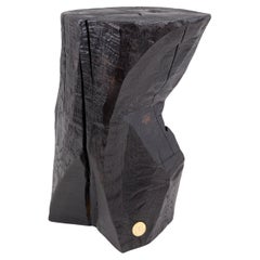Solid Burnt Black Wood, Rustic Sculptural Side Table/Pedestal, Unique, Logniture