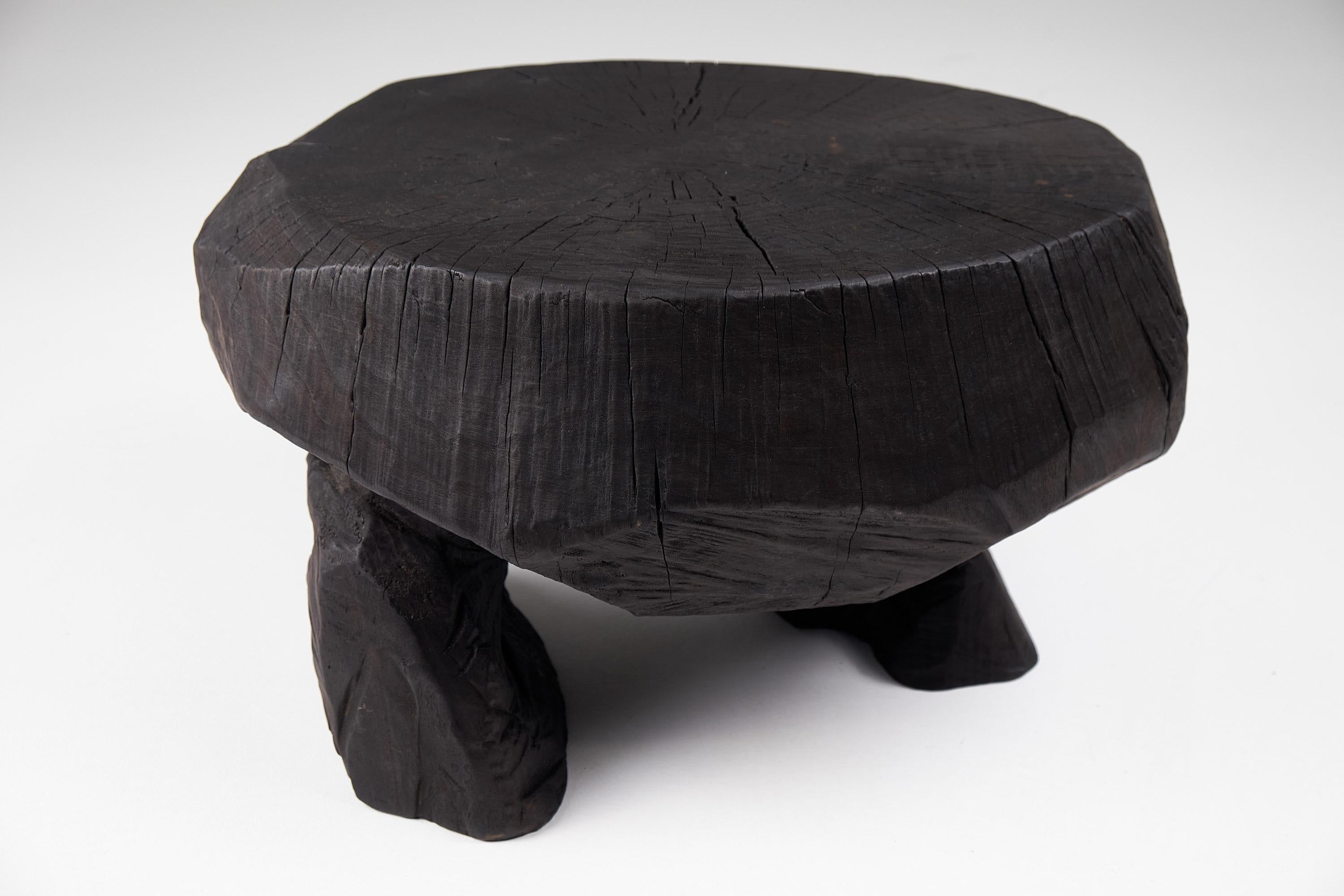 Solid Burnt Wood, Brutalist Sculptural Stool/Side Table,  Unique, Original 1/1 For Sale 4