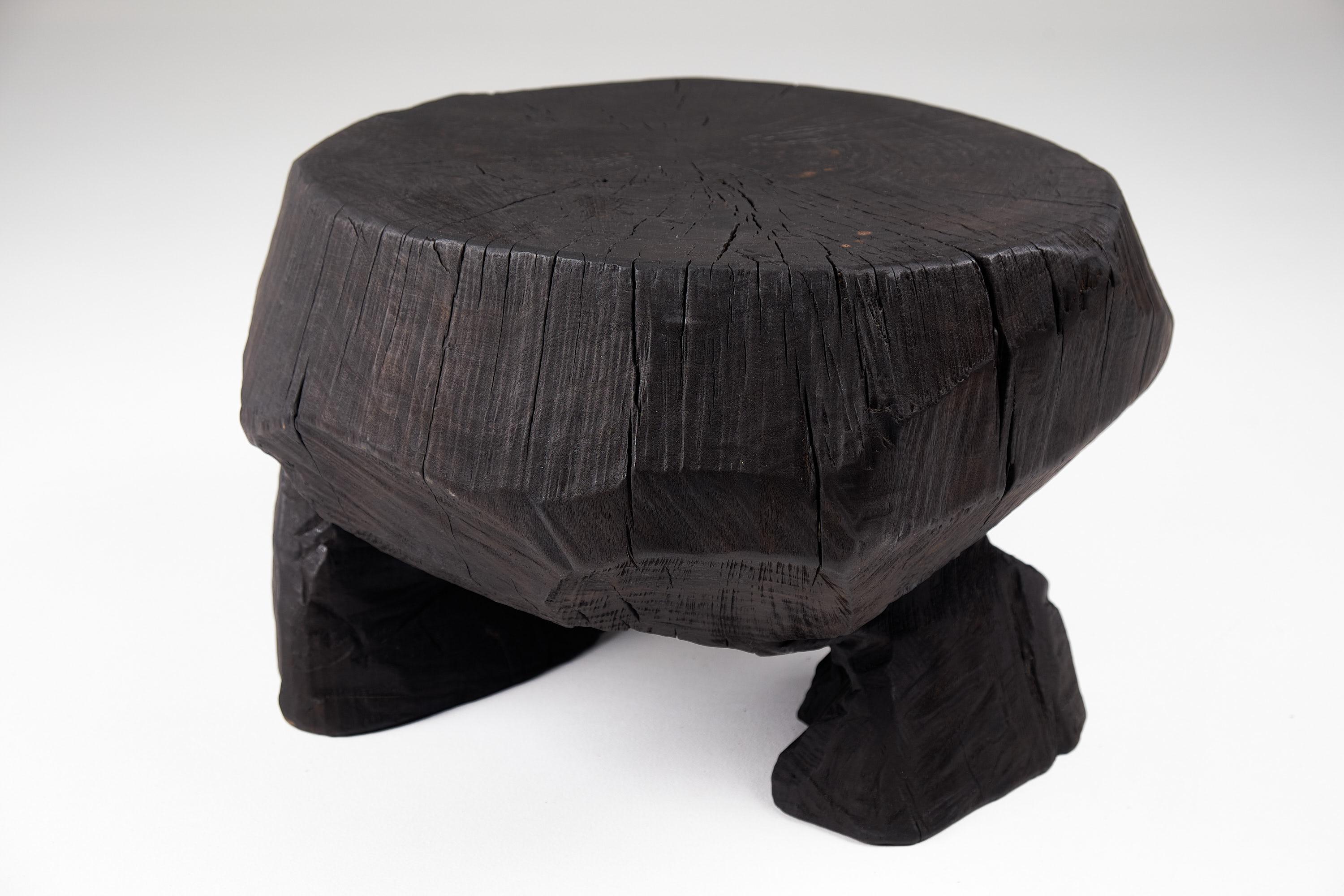 Solid Burnt Wood, Brutalist Sculptural Stool/Side Table,  Unique, Original 1/1 For Sale 5