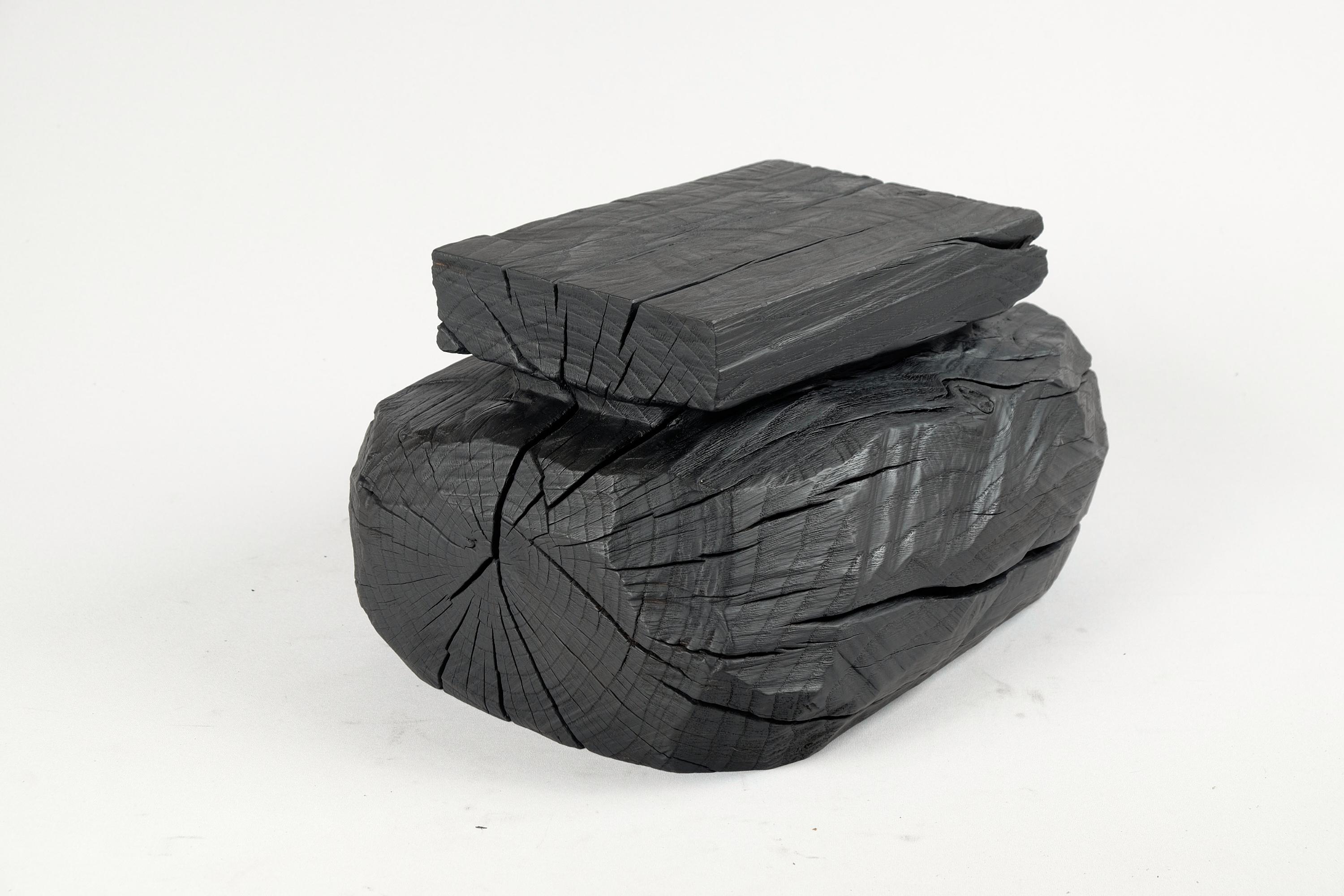 Solid Burnt Wood, Brutalist Sculptural Stool/Side Table,  Unique, Original 1/1 5