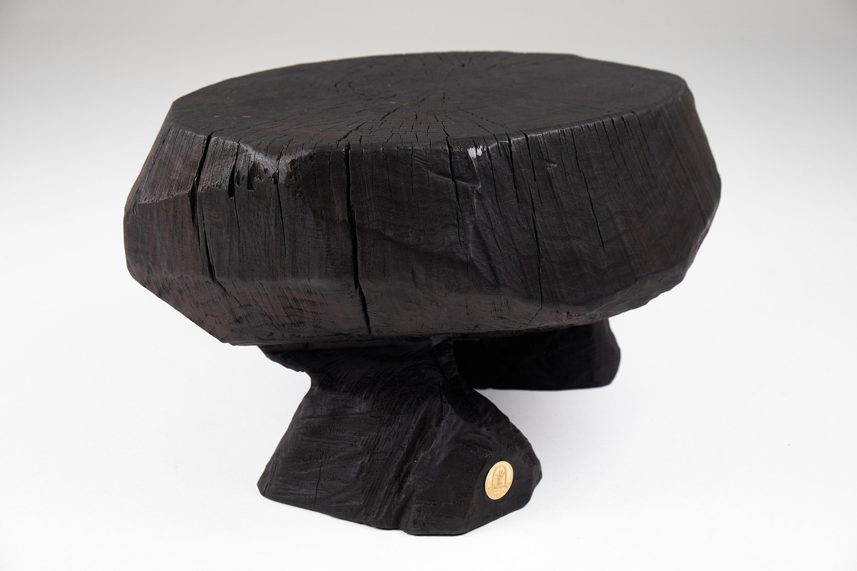 Solid Burnt Wood, Brutalist Sculptural Stool/Side Table,  Unique, Original 1/1 For Sale 7