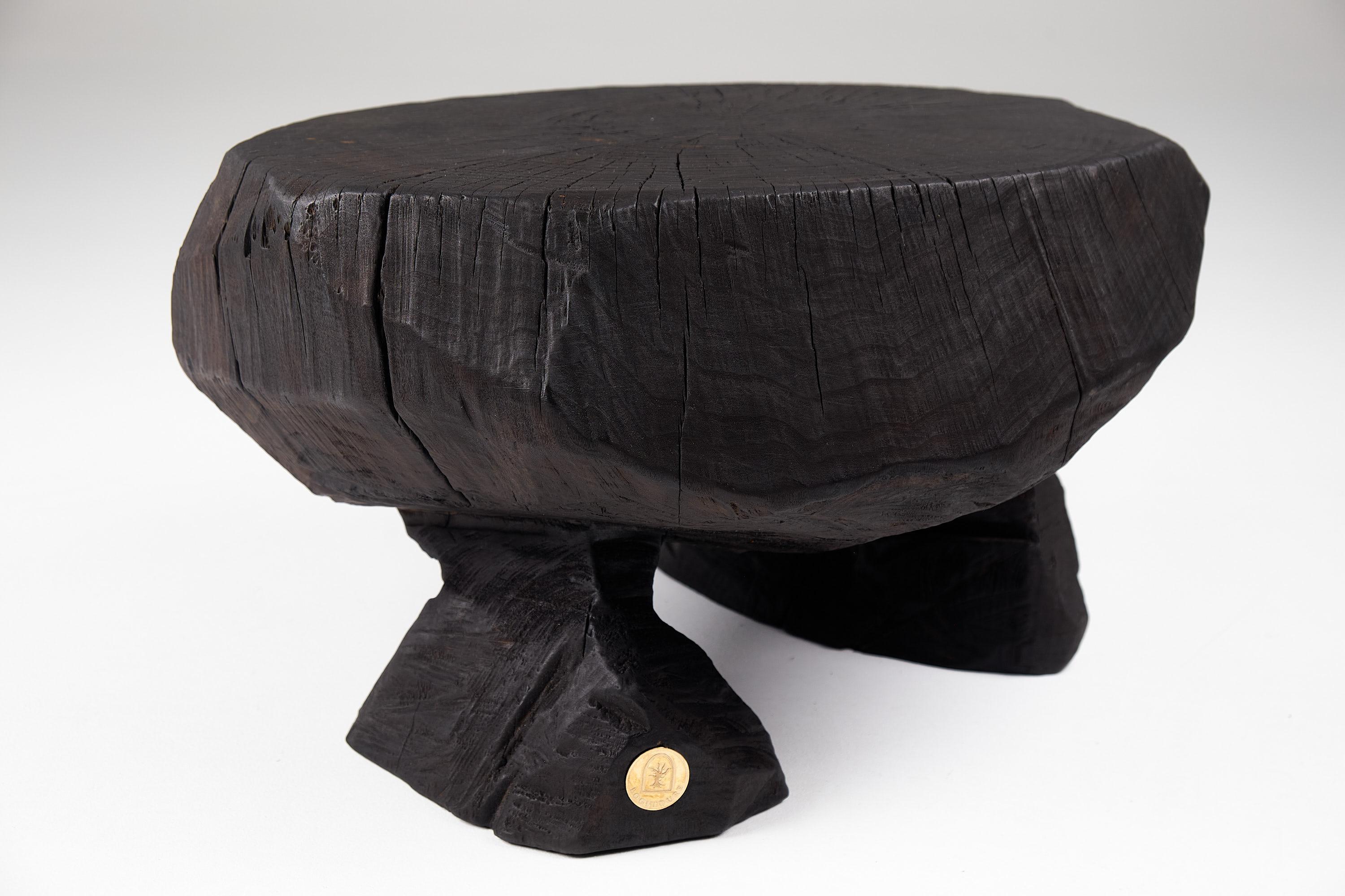 Solid Burnt Wood, Brutalist Sculptural Stool/Side Table,  Unique, Original 1/1 For Sale 8