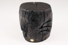 Stool, Side Table, Solid Burnt Wood, Rustic, Organic, Handmade, Carved, Black