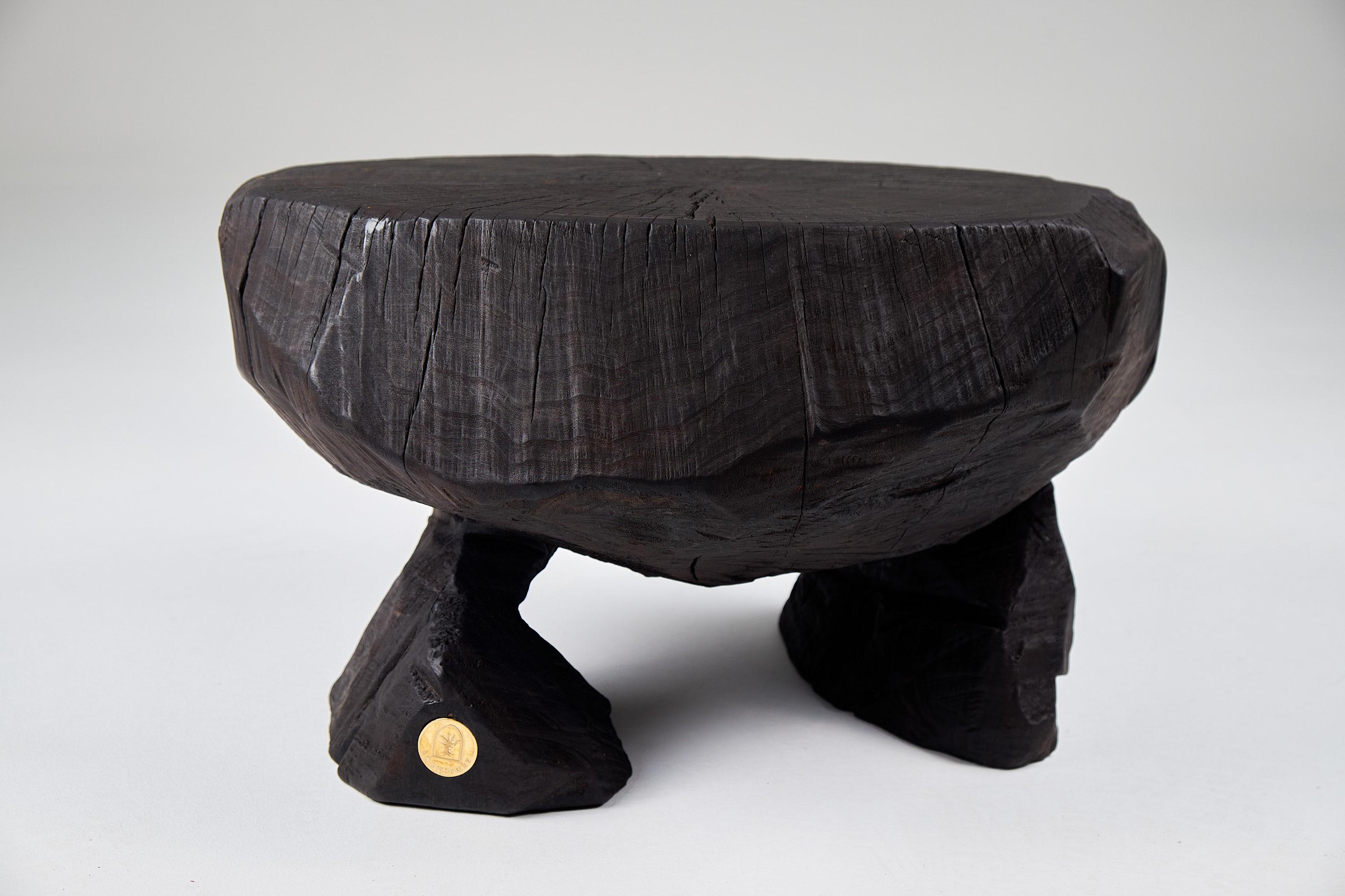 Croatian Solid Burnt Wood, Brutalist Sculptural Stool/Side Table,  Unique, Original 1/1 For Sale