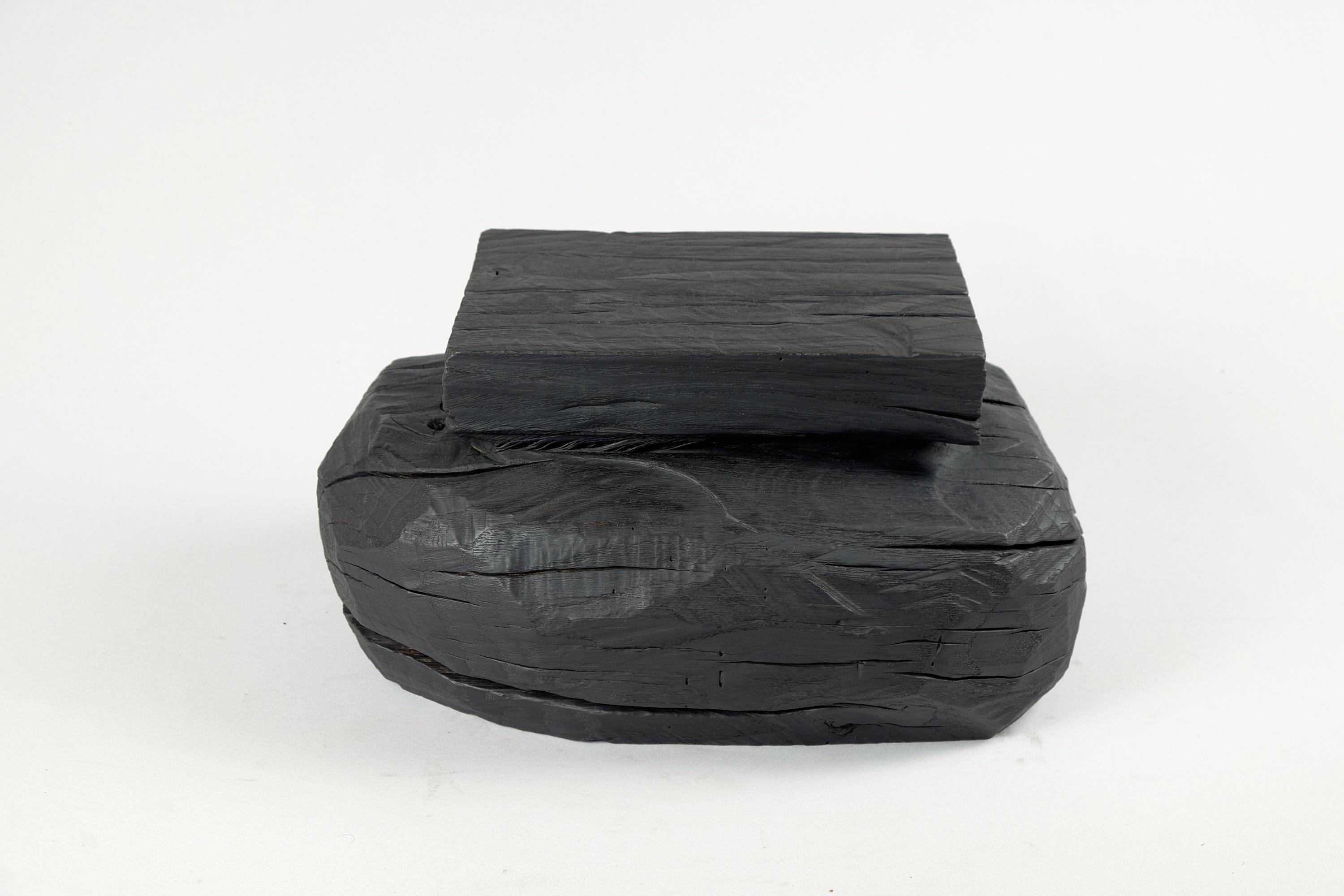 Contemporary Solid Burnt Wood, Brutalist Sculptural Stool/Side Table,  Unique, Original 1/1