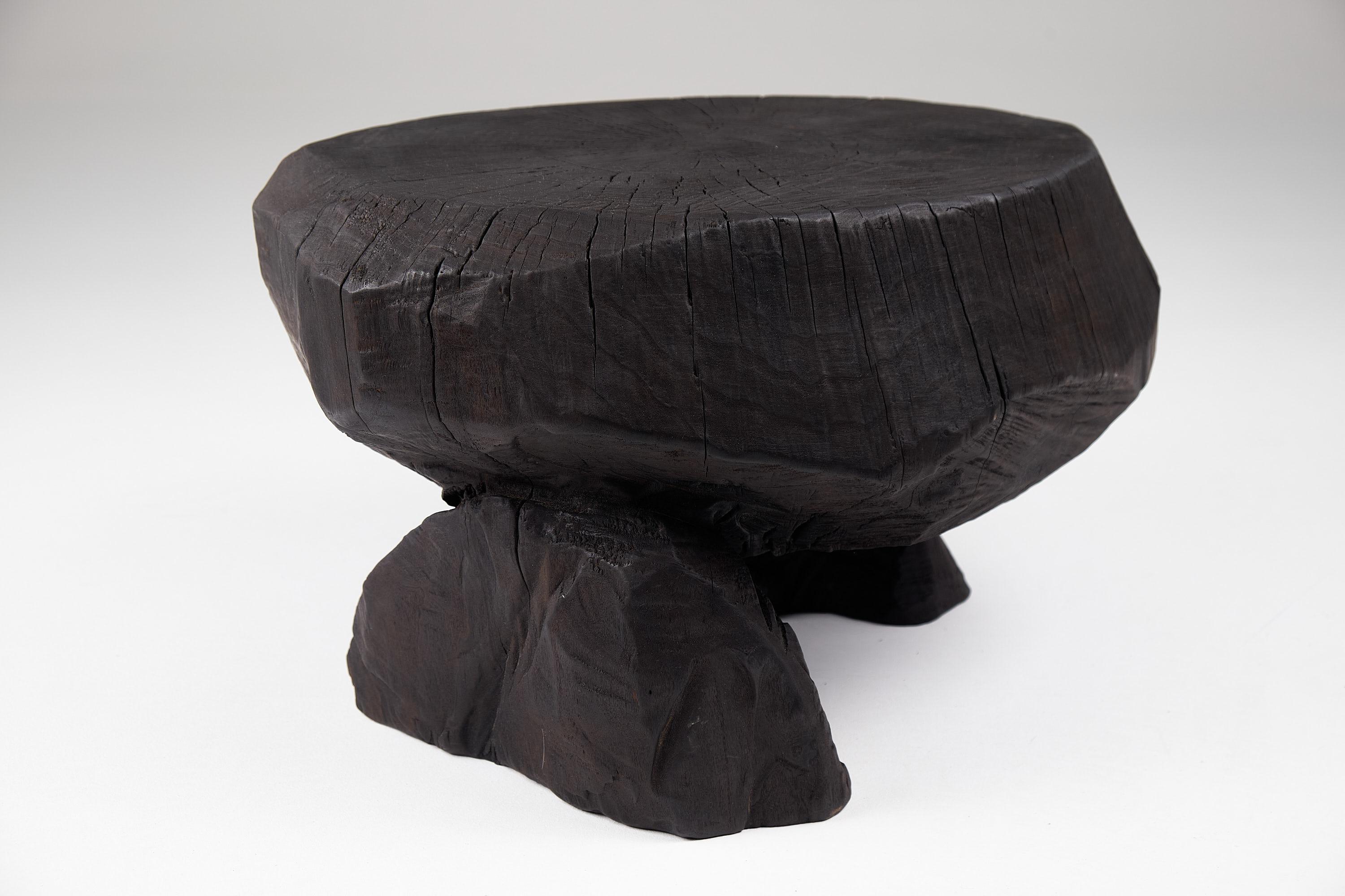Solid Burnt Wood, Brutalist Sculptural Stool/Side Table,  Unique, Original 1/1 For Sale 1