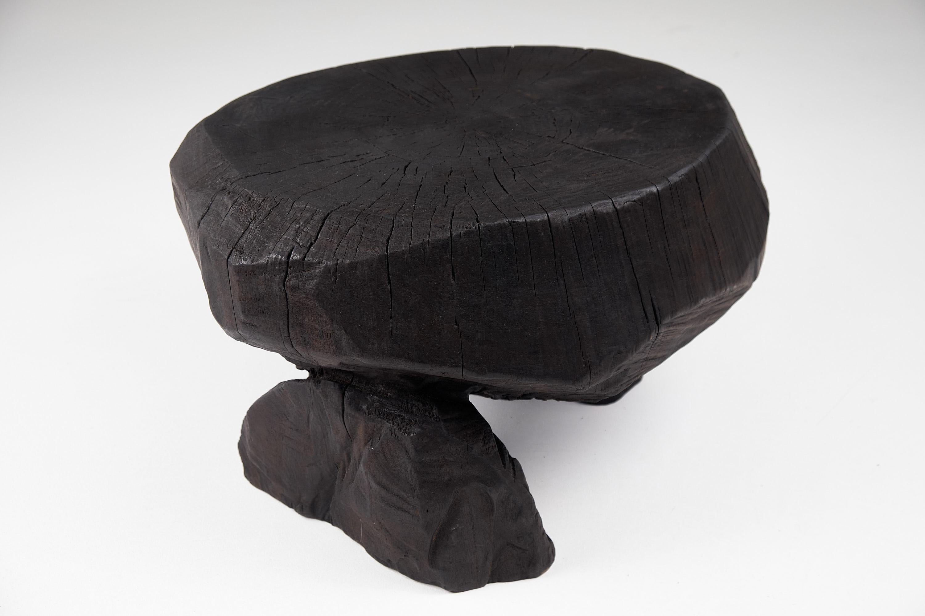 Solid Burnt Wood, Brutalist Sculptural Stool/Side Table,  Unique, Original 1/1 For Sale 2