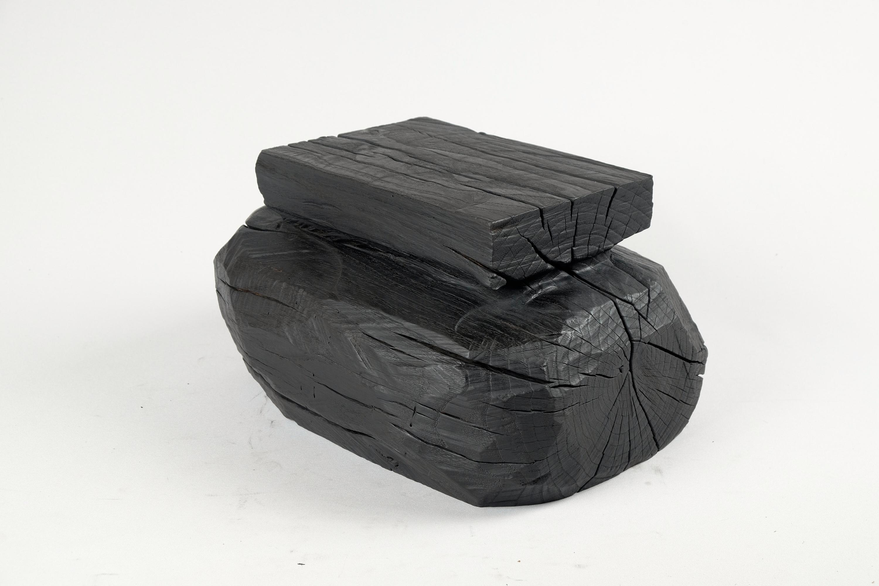 Solid Burnt Wood, Brutalist Sculptural Stool/Side Table,  Unique, Original 1/1 2