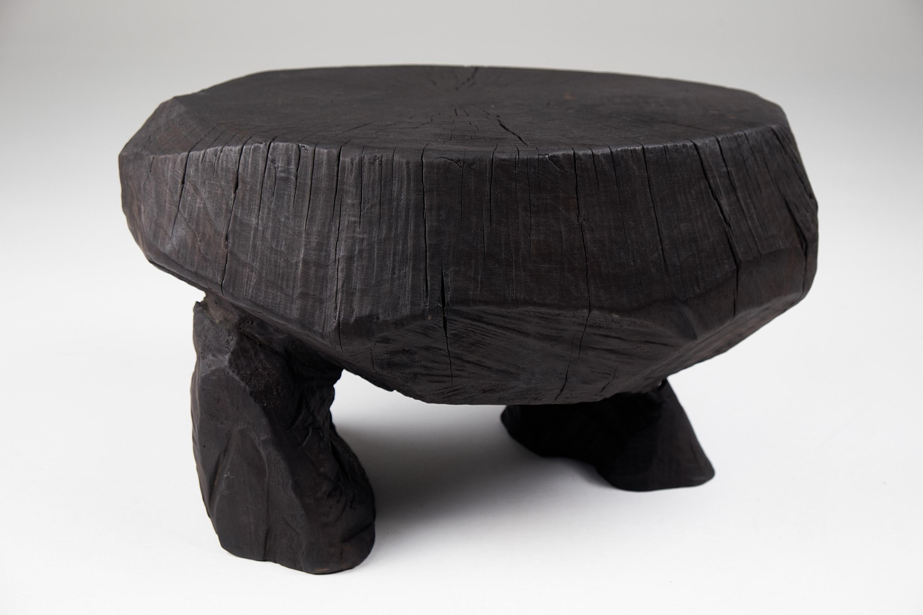 Solid Burnt Wood, Brutalist Sculptural Stool/Side Table,  Unique, Original 1/1 For Sale 3