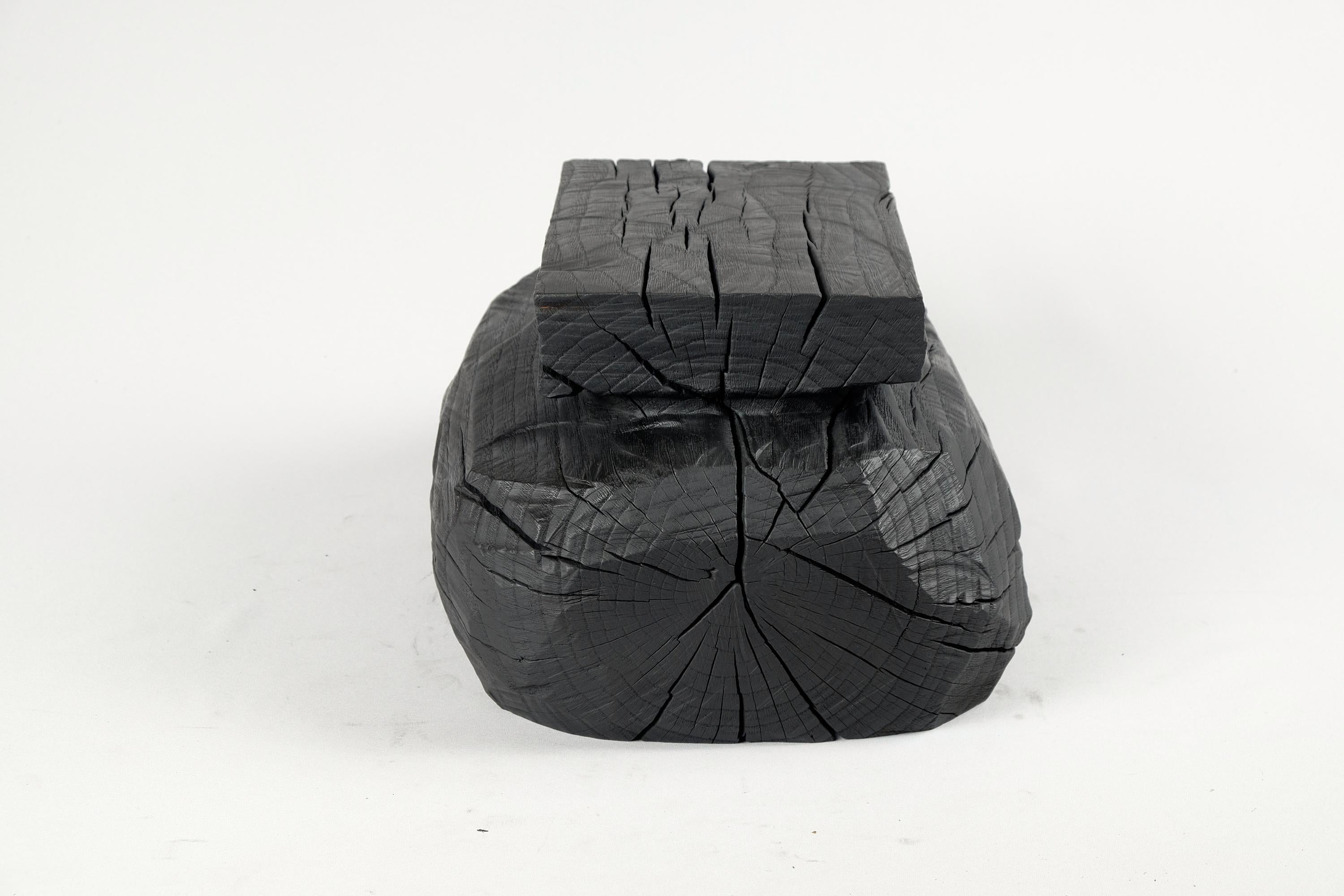 Solid Burnt Wood, Brutalist Sculptural Stool/Side Table,  Unique, Original 1/1 3