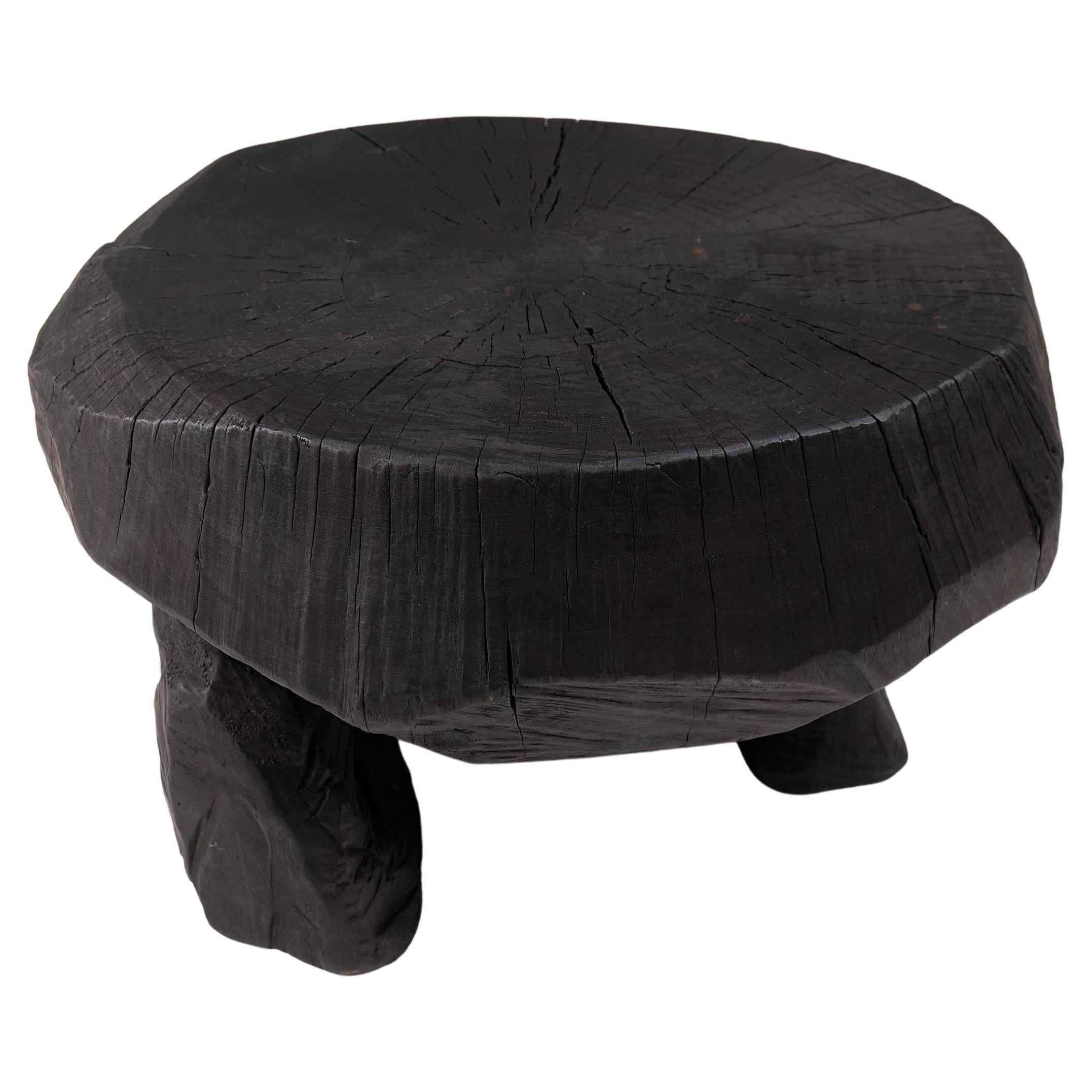 Solid Burnt Wood, Brutalist Sculptural Stool/Side Table,  Unique, Original 1/1 For Sale