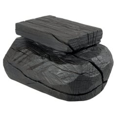 Solid Burnt Wood, Brutalist Sculptural Stool/Side Table,  Unique, Original 1/1