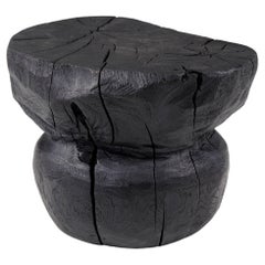 Solid Burnt Wood, Brutalist Sculptural Stool/Side Table,  Unique, Original 1/1