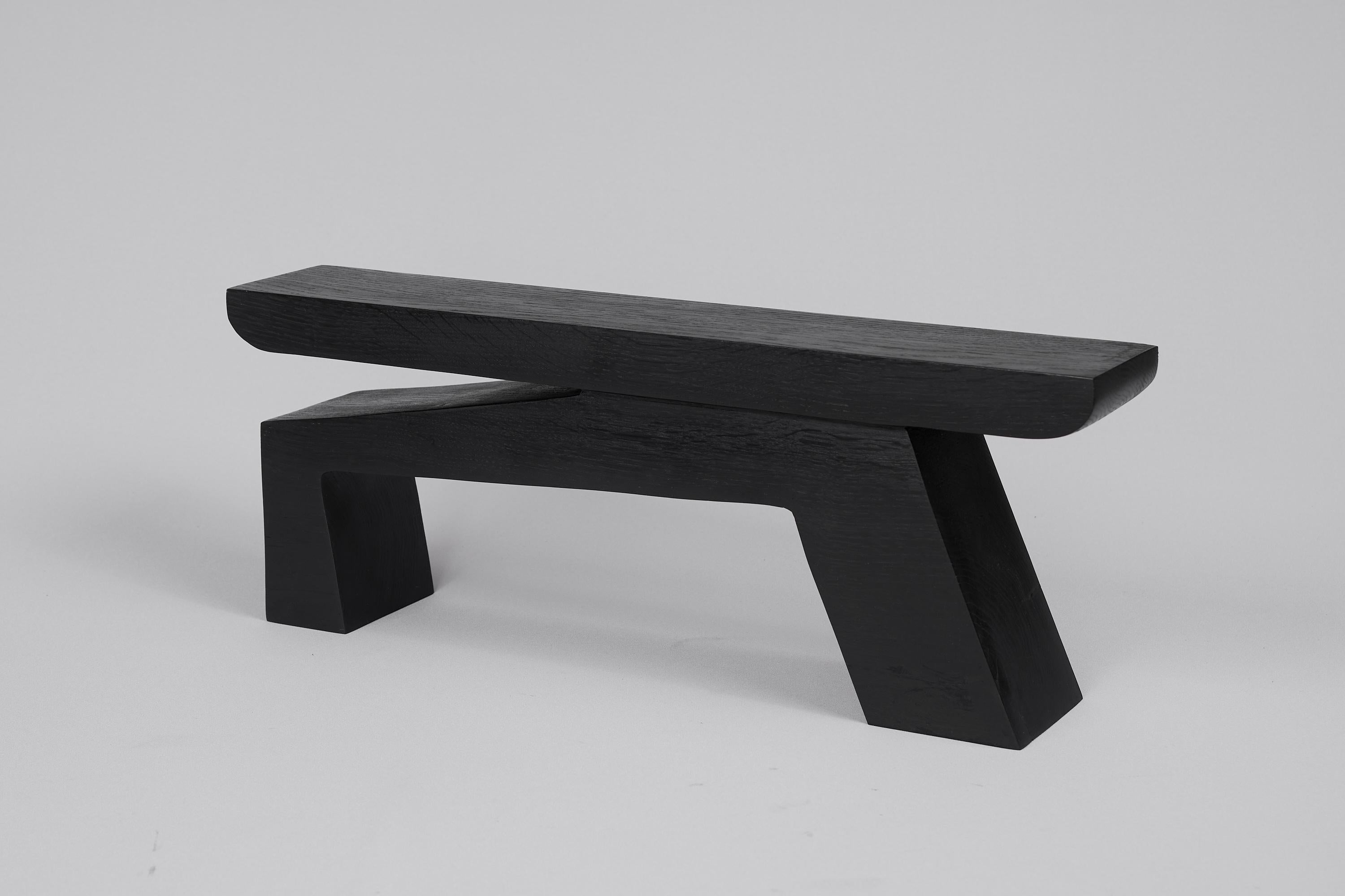 Solid Burnt Wood, Sculptural Side Table, Original Contemporary Design, Logniture For Sale 5