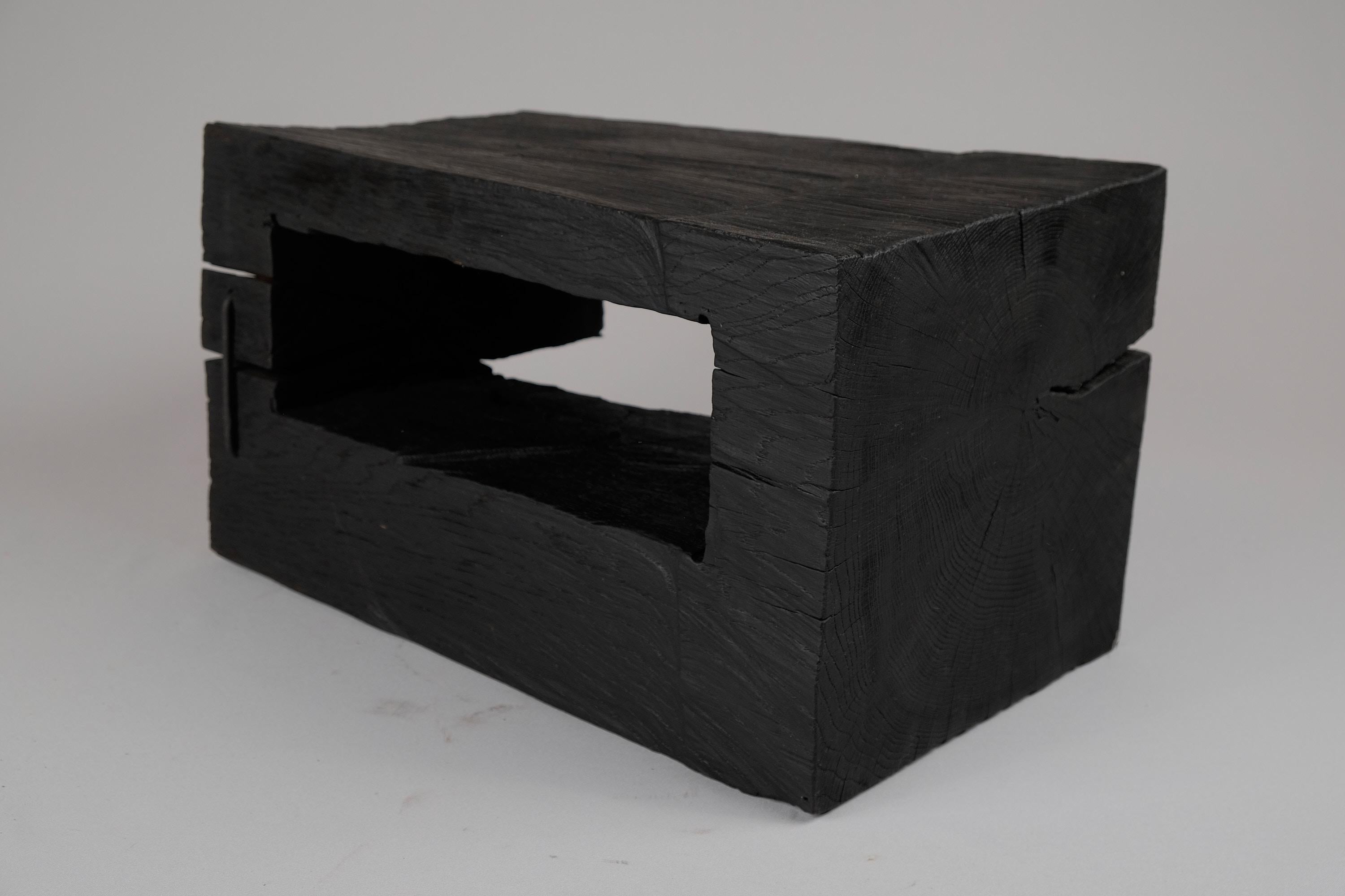 Solid Burnt Wood, Sculptural Side Table, Original Contemporary Design, Logniture 6