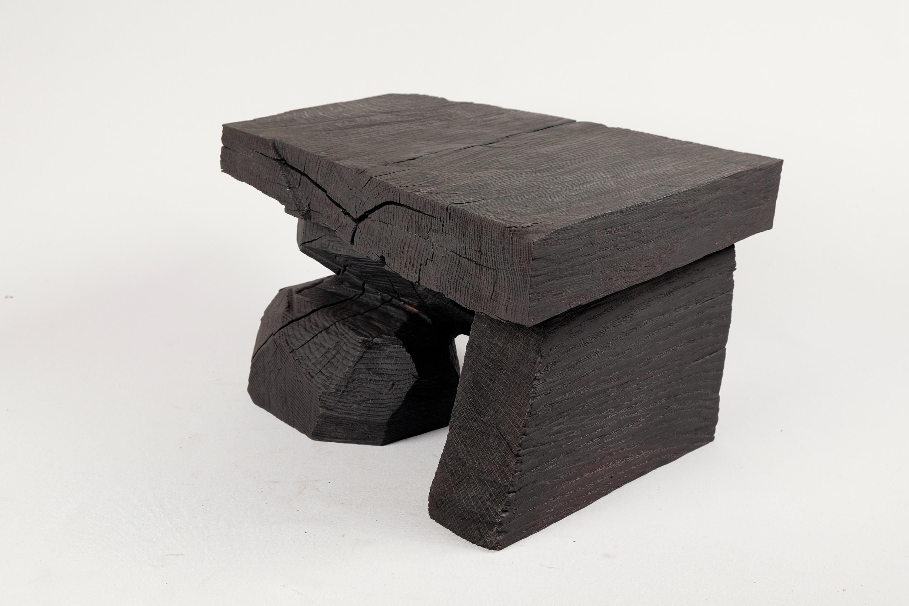 Solid Burnt Wood, Sculptural Side Table, Original Contemporary Design, Logniture For Sale 5