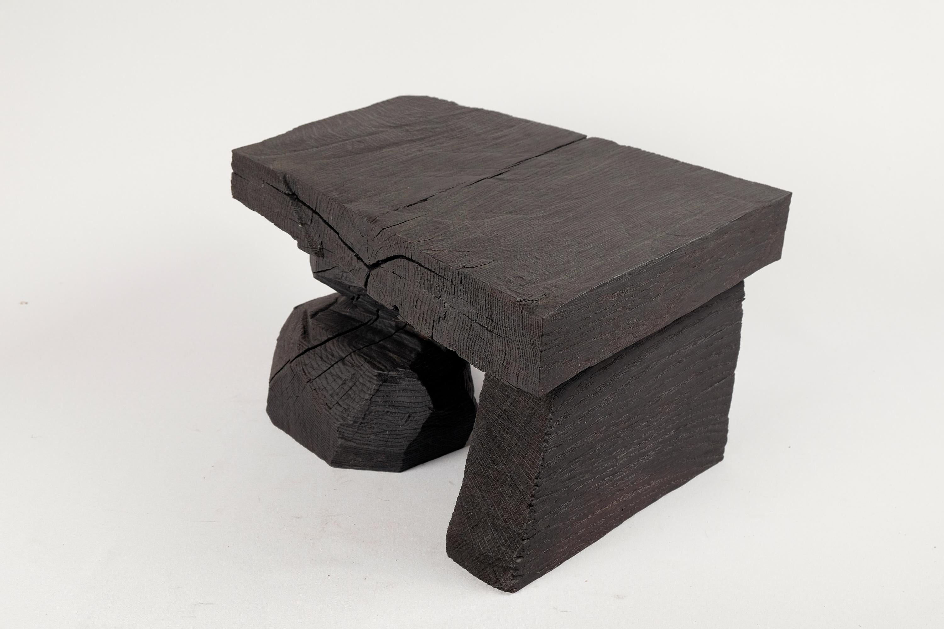 Solid Burnt Wood, Sculptural Side Table, Original Contemporary Design, Logniture For Sale 6