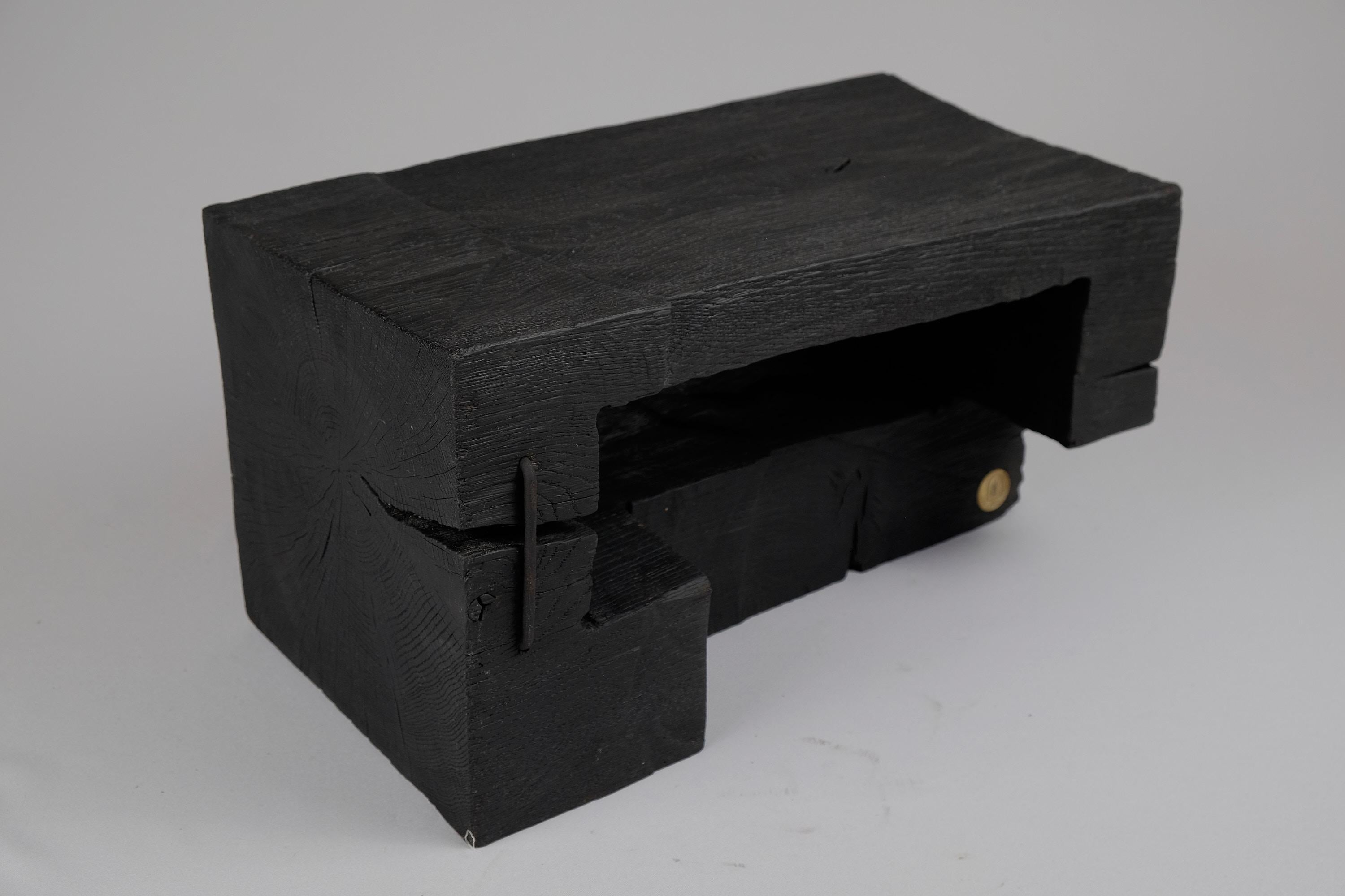 Solid Burnt Wood, Sculptural Side Table, Original Contemporary Design, Logniture 8