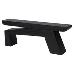 Solid Burnt Wood, Side Table, Contemporary Design, Handmade, Craved, Logniture