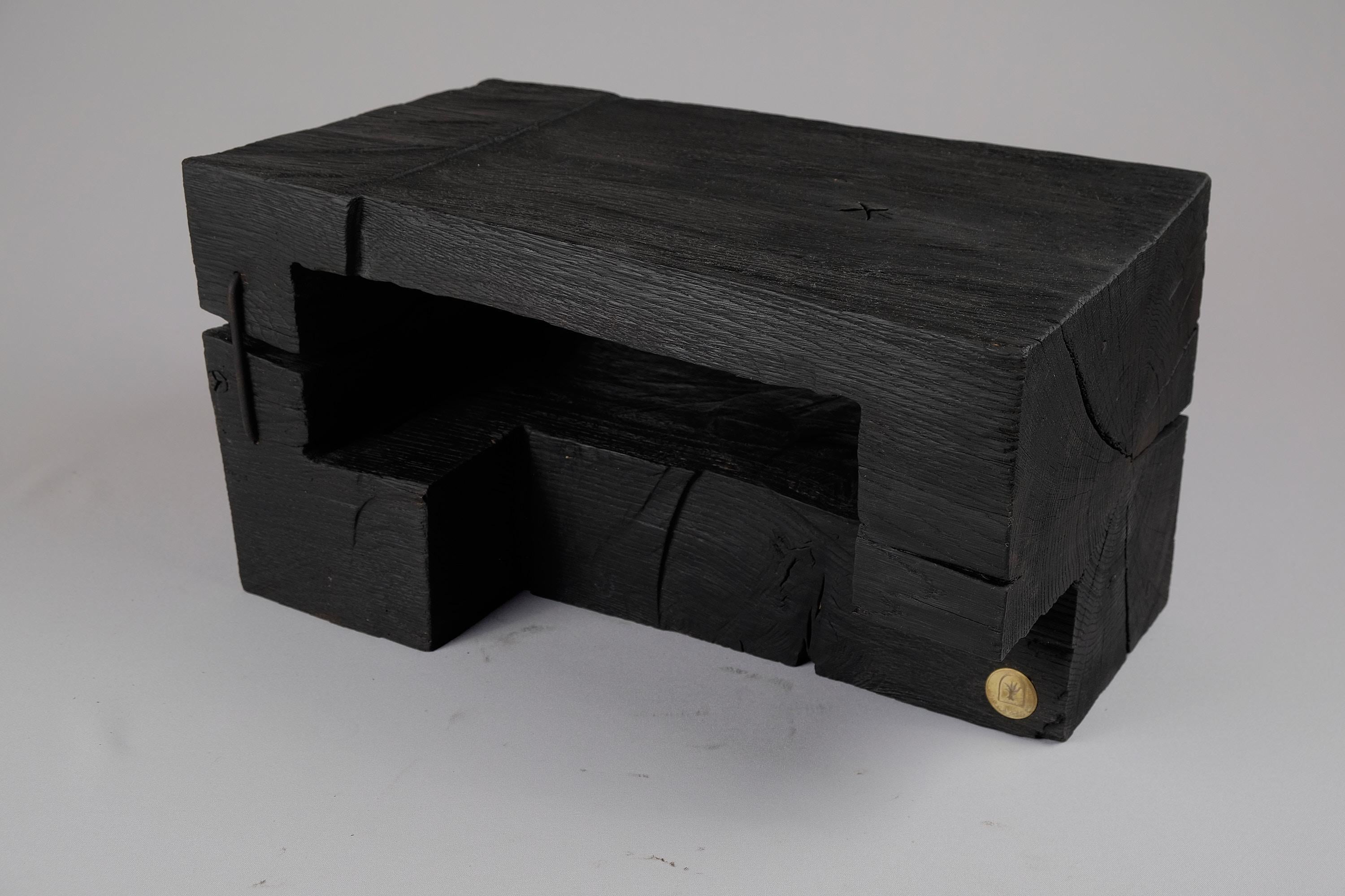Croatian Solid Burnt Wood, Sculptural Side Table, Original Contemporary Design, Logniture