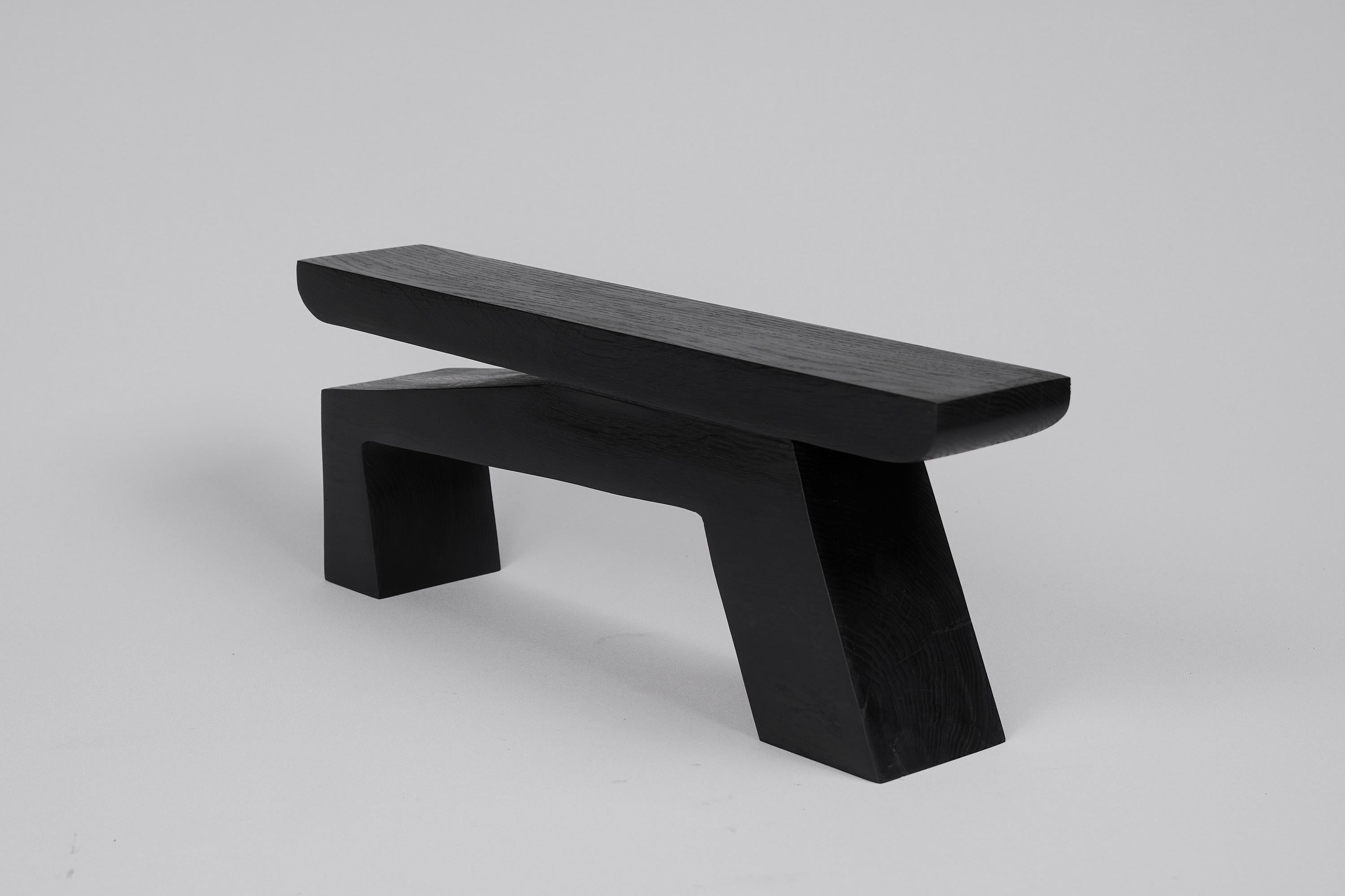Carved Solid Burnt Wood, Sculptural Side Table, Original Contemporary Design, Logniture For Sale