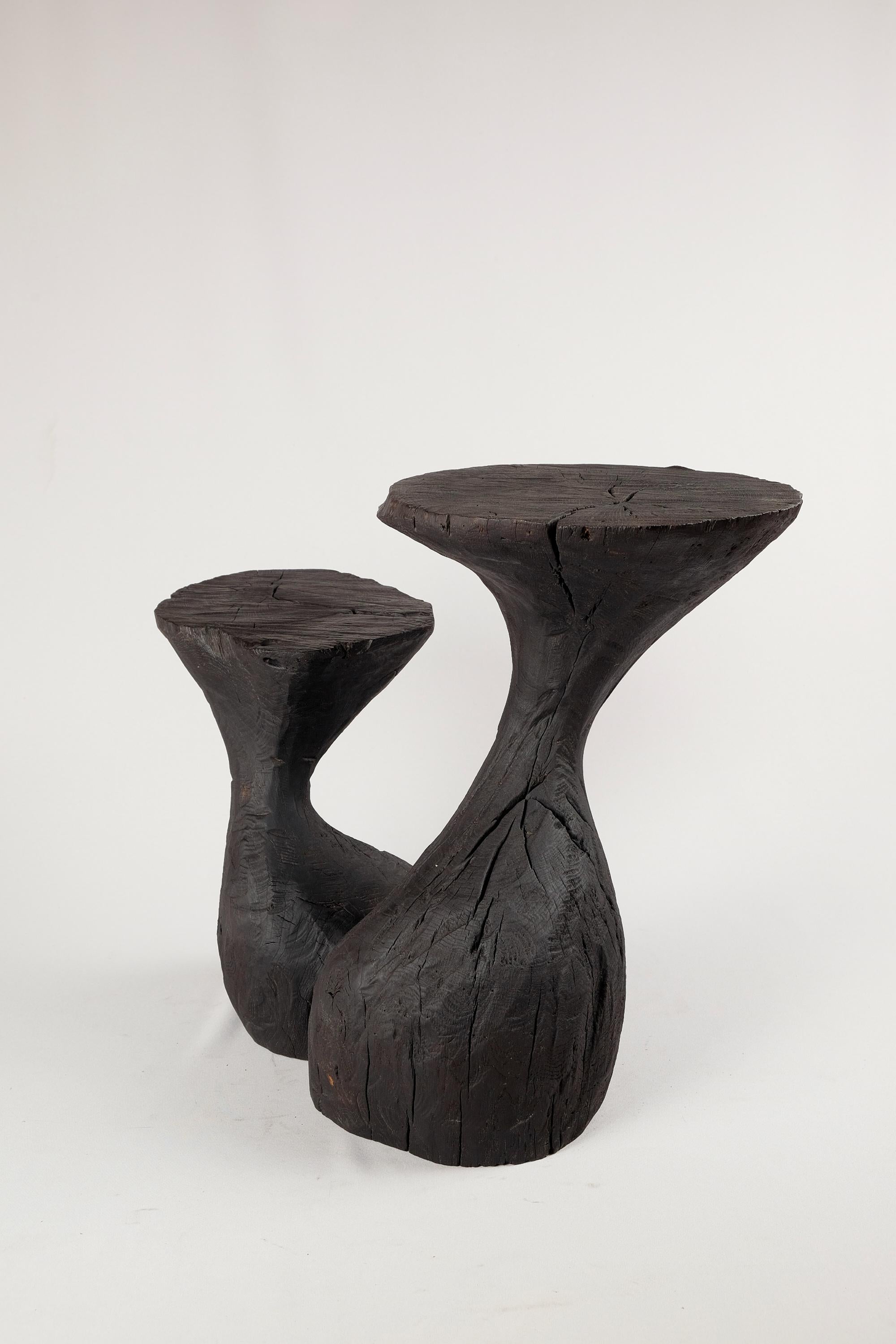 Carved Solid Burnt Wood, Sculptural Side Table, Original Contemporary Design, Logniture