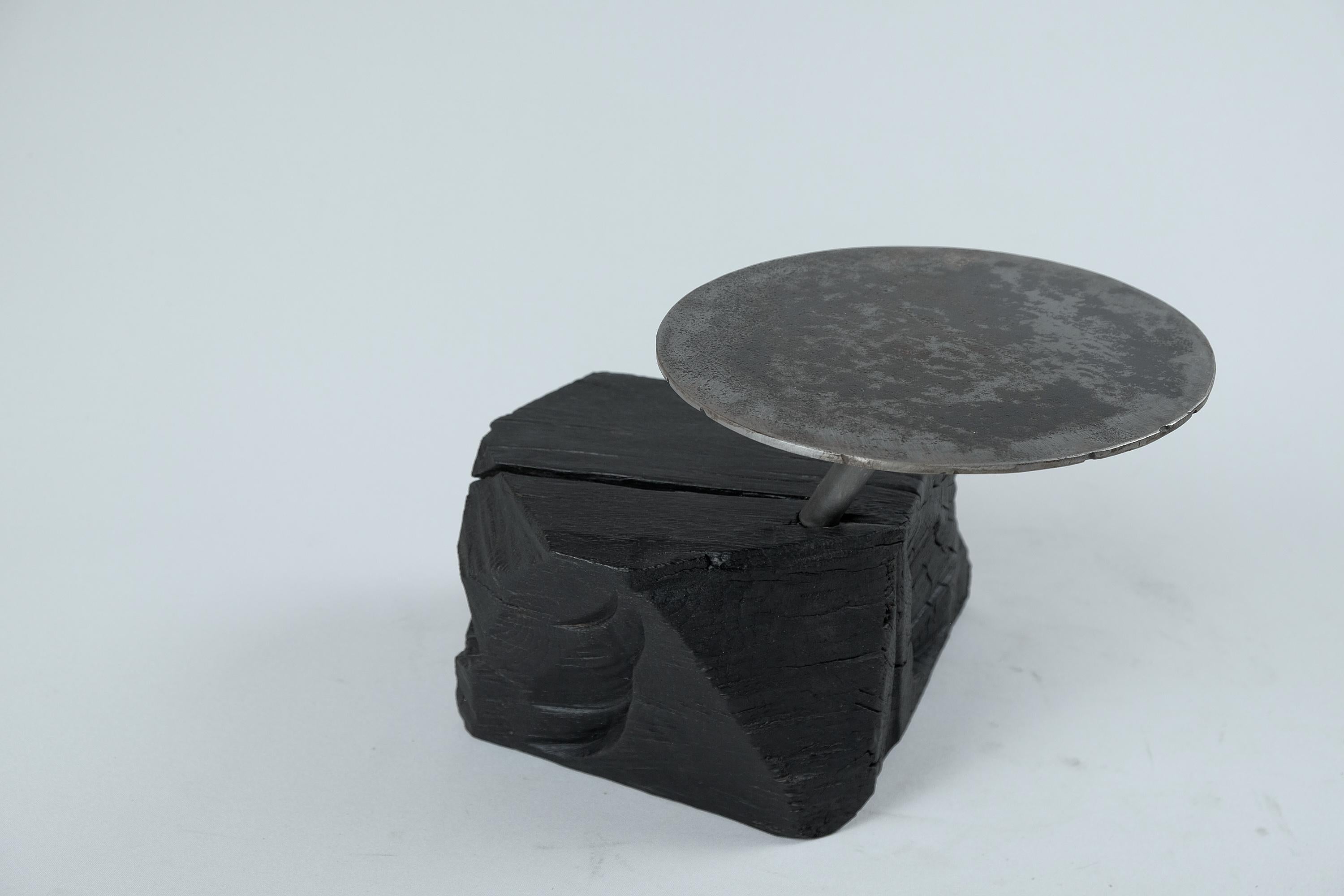 Solid Burnt Wood, Sculptural Side Table, Original Contemporary Design, Logniture In New Condition In Stara Gradiška, HR