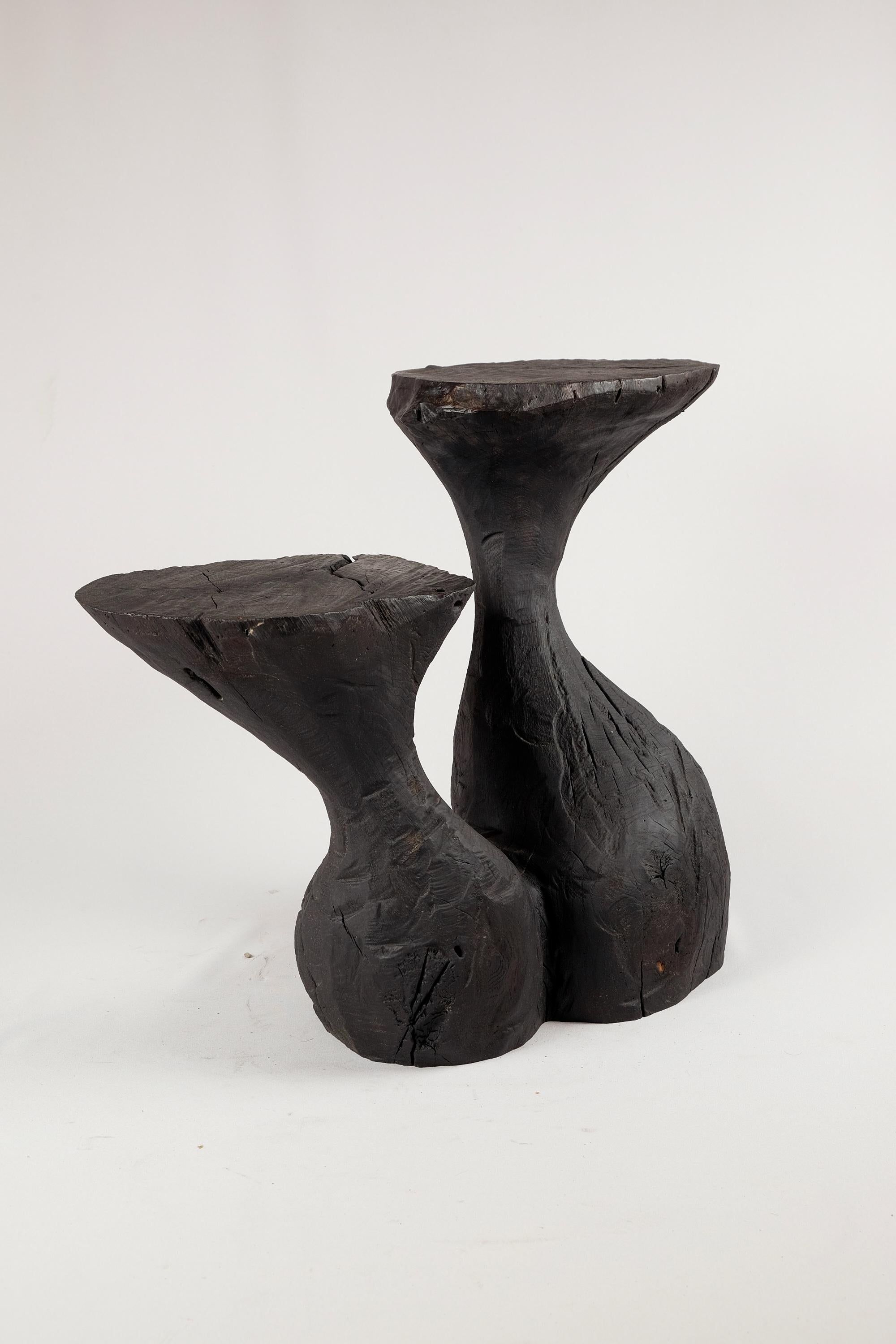 Solid Burnt Wood, Sculptural Side Table, Original Contemporary Design, Logniture 4