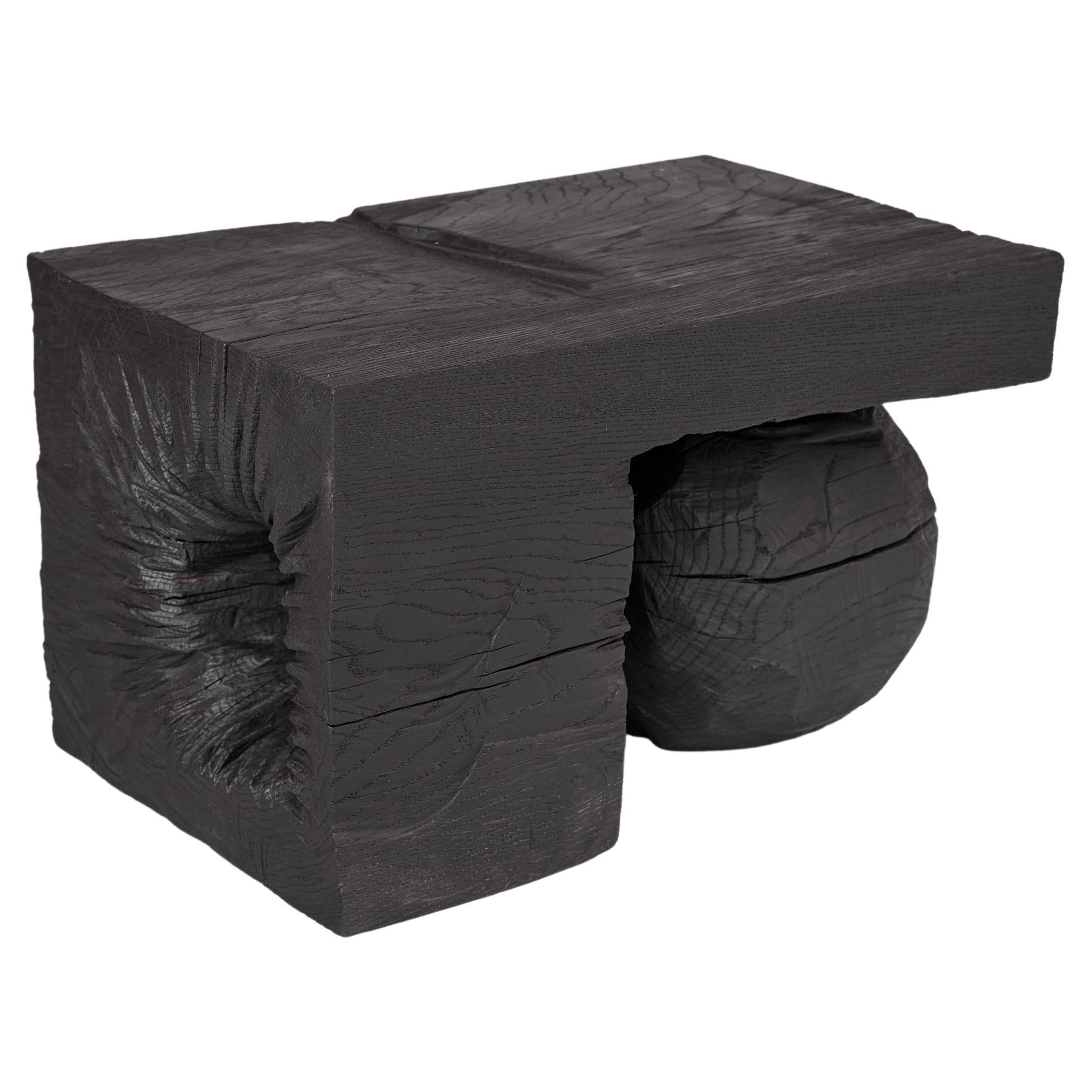 Solid Burnt Wood, Sculptural Side Table, Original Contemporary Design, Logniture For Sale