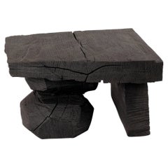 Solid Burnt Wood, Sculptural Side Table, Original Contemporary Design, Logniture
