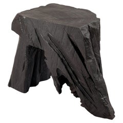 Solid Burnt Wood, Sculptural Side Table, Original Contemporary Design, Logniture