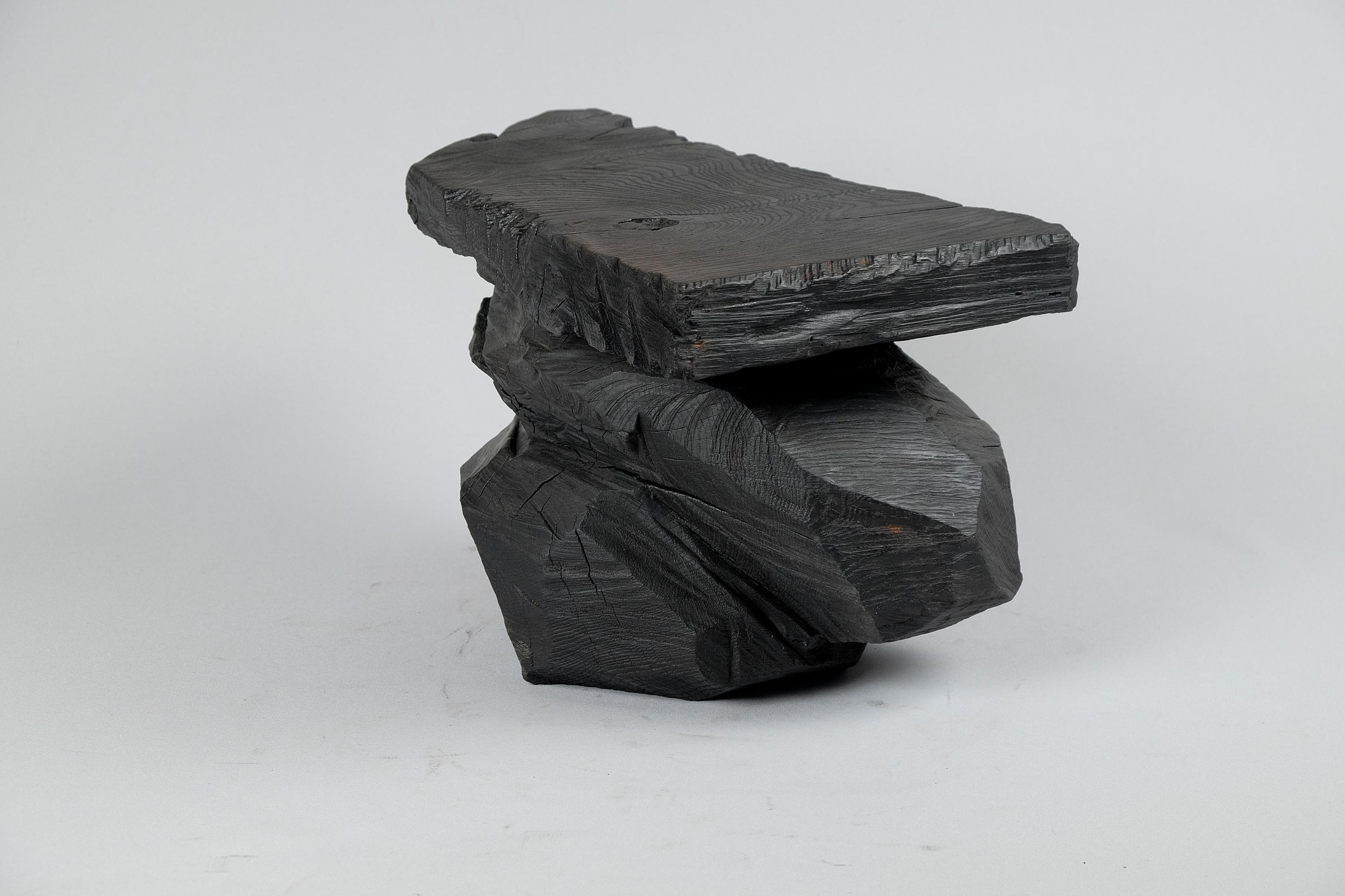 Solid Burnt Wood, Sculptural Stool/Side Table, Rock, Original Design, Logniture For Sale 3