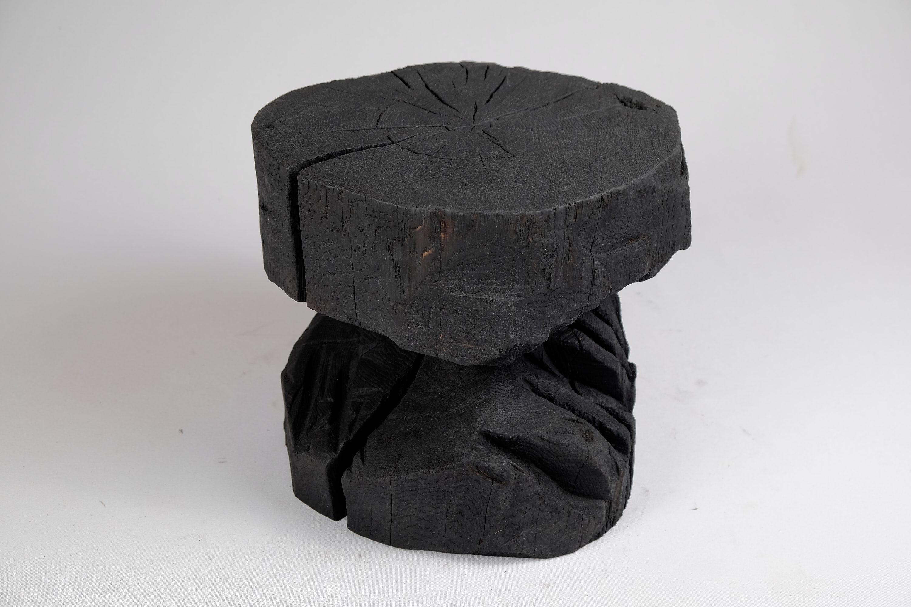 Solid Burnt Wood, Sculptural Stool/Side Table, Rock, Original Design, Logniture For Sale 3