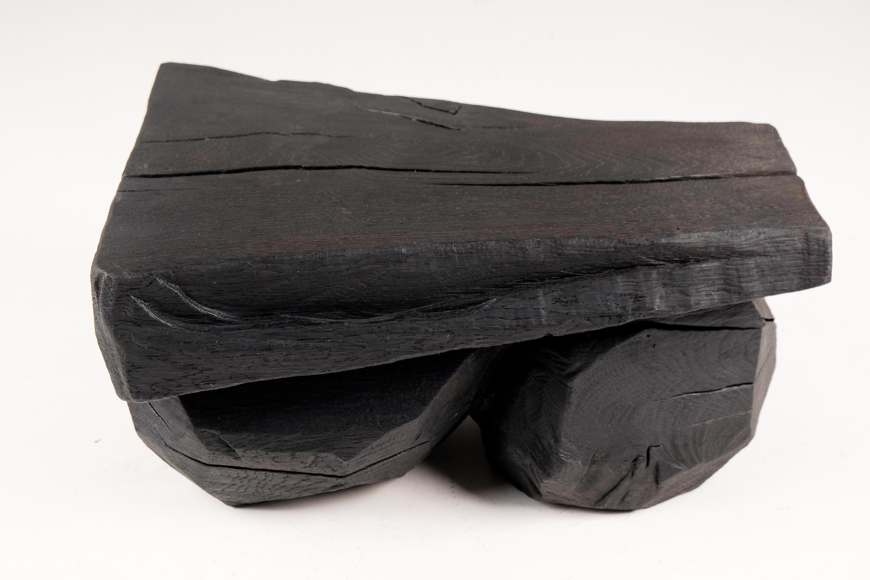 Solid Burnt Wood, Sculptural Bench/Side table  Original Design, Jownik For Sale 3