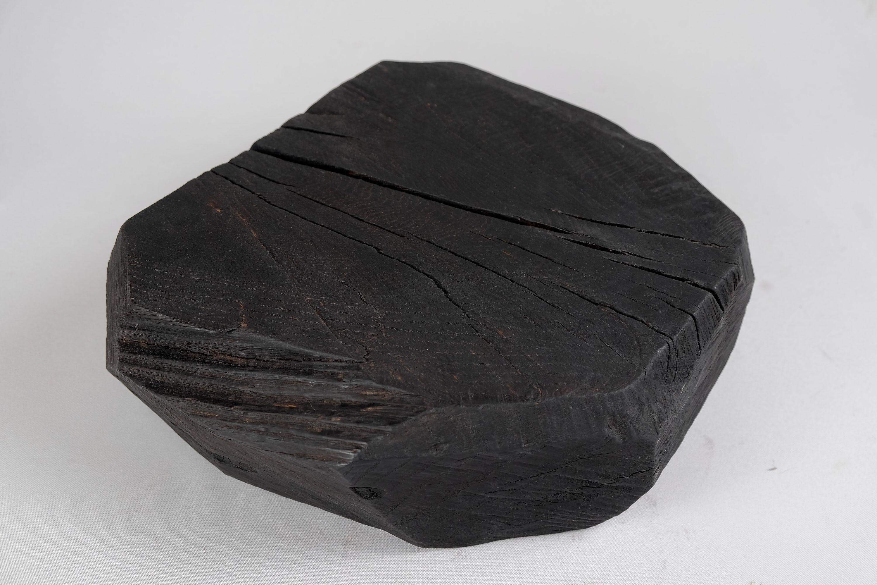 Solid Burnt Wood, Sculptural Stool/Side Table, Rock, Original Design, Logniture For Sale 4