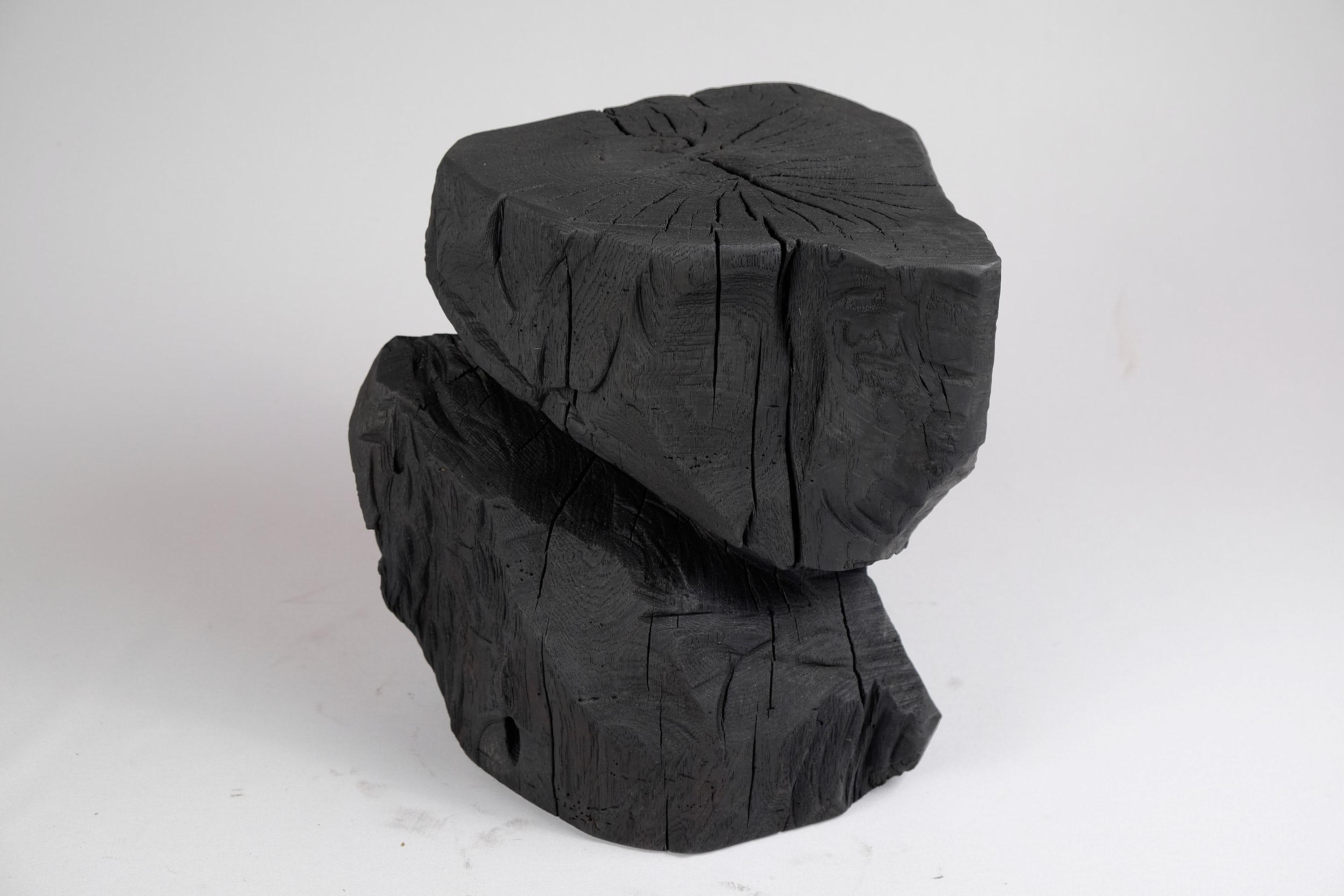 Solid Burnt Wood, Sculptural Stool/Side Table, Rock, Original Design, Logniture For Sale 4
