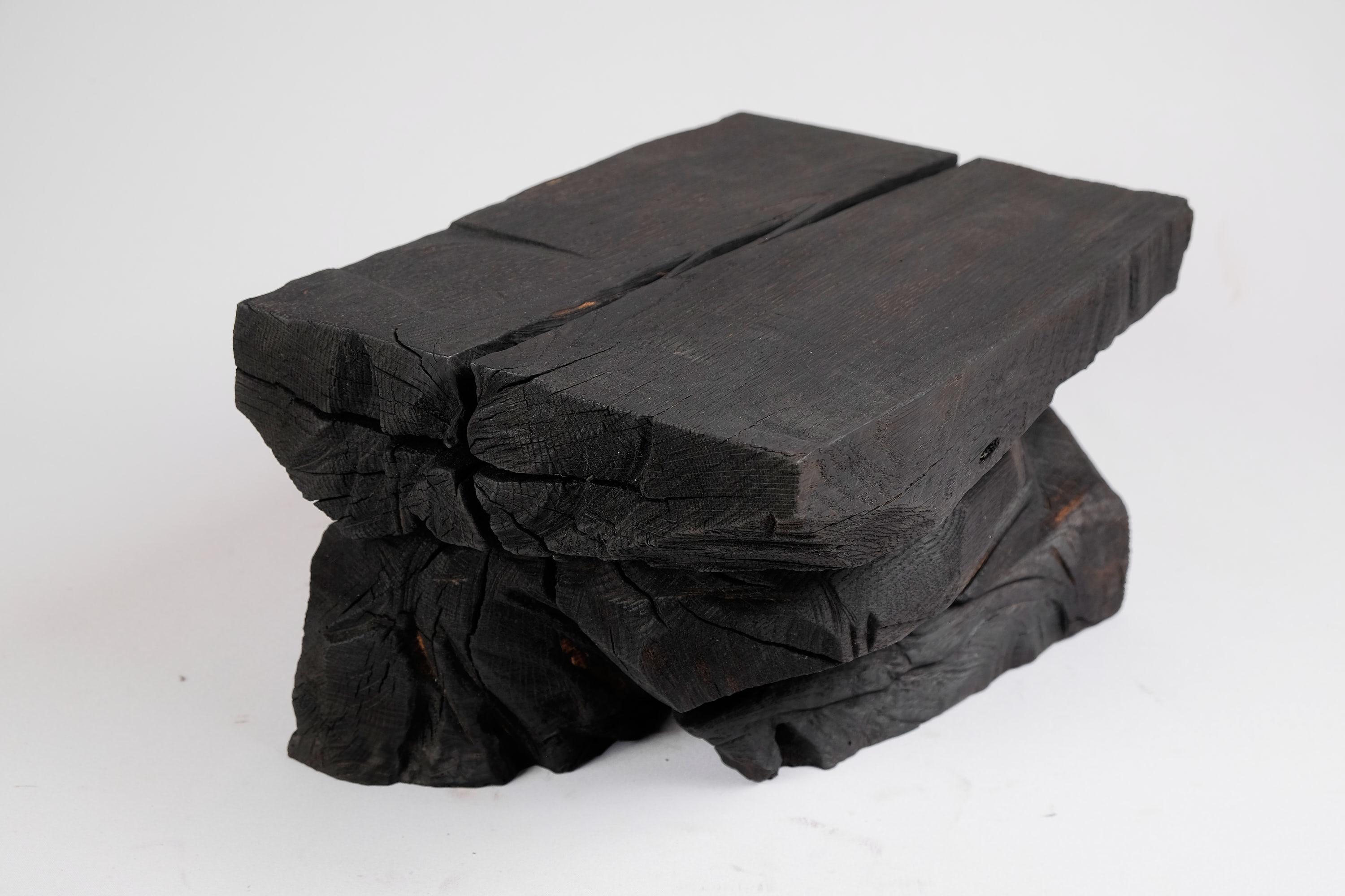 Solid Burnt Wood, Sculptural Stool/Side Table, Rock, Original Design, Logniture For Sale 4