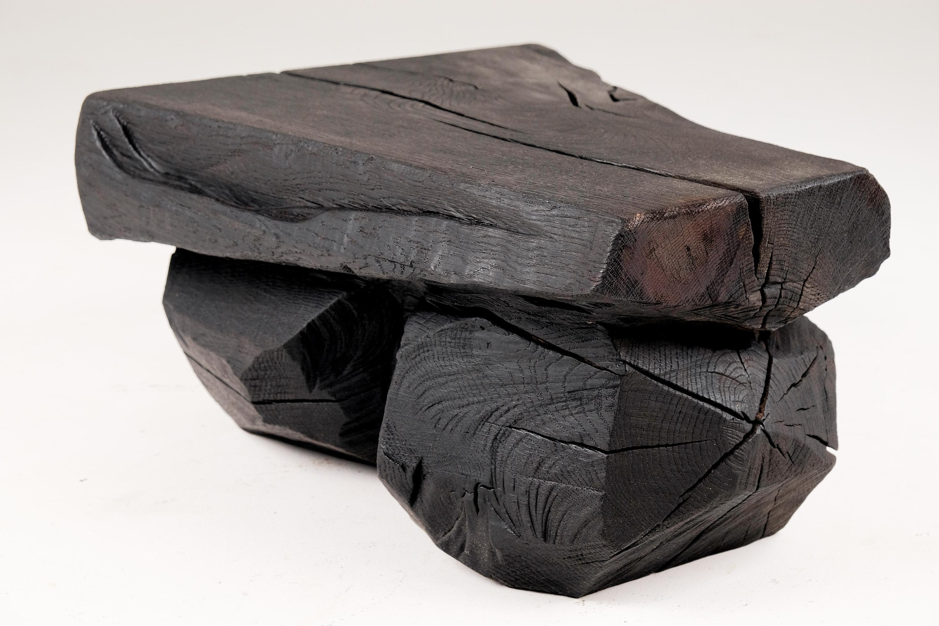 Solid Burnt Wood, Sculptural Bench/Side table  Original Design, Jownik For Sale 4