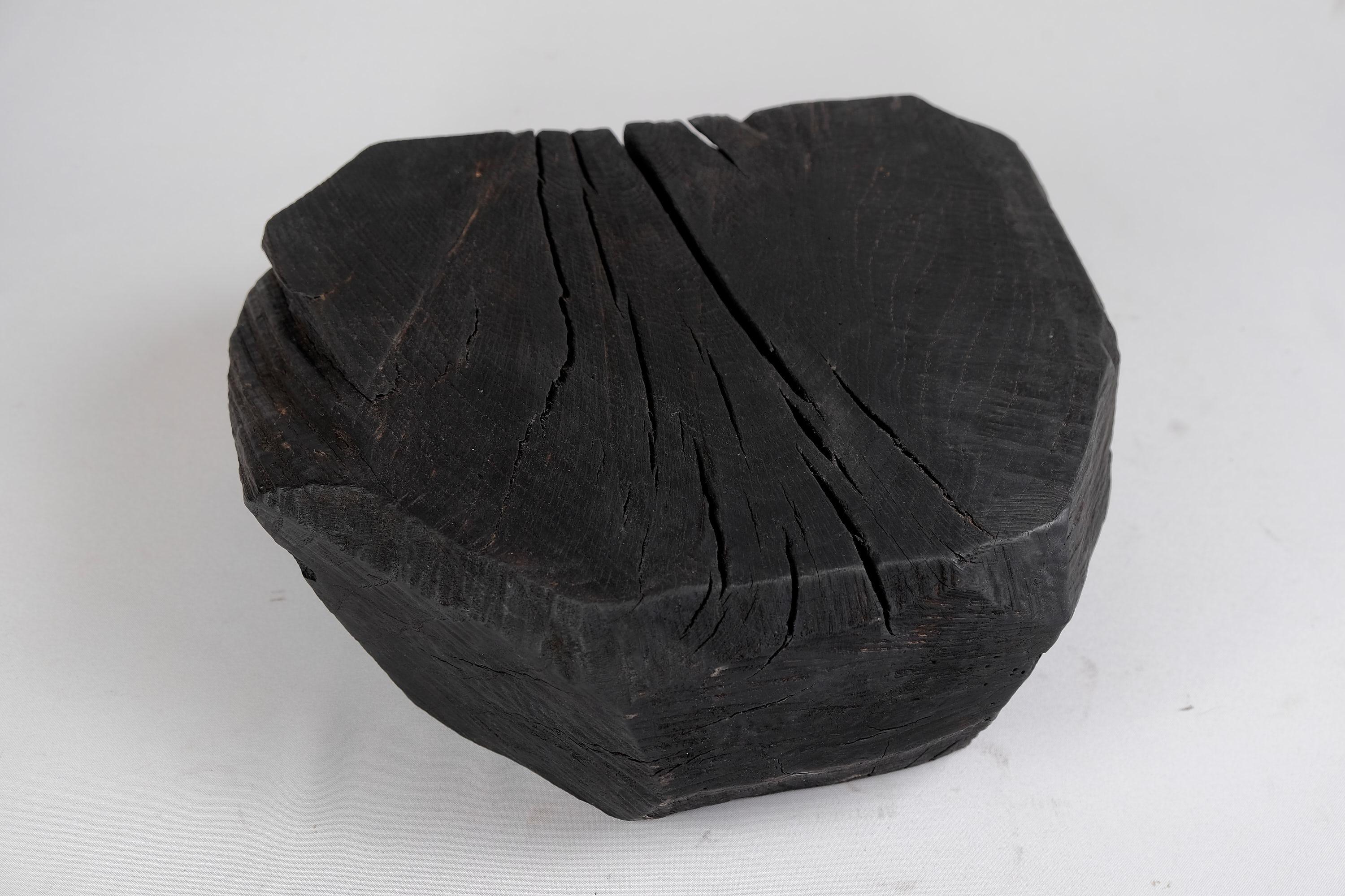 Solid Burnt Wood, Sculptural Stool/Side Table, Rock, Original Design, Logniture For Sale 5
