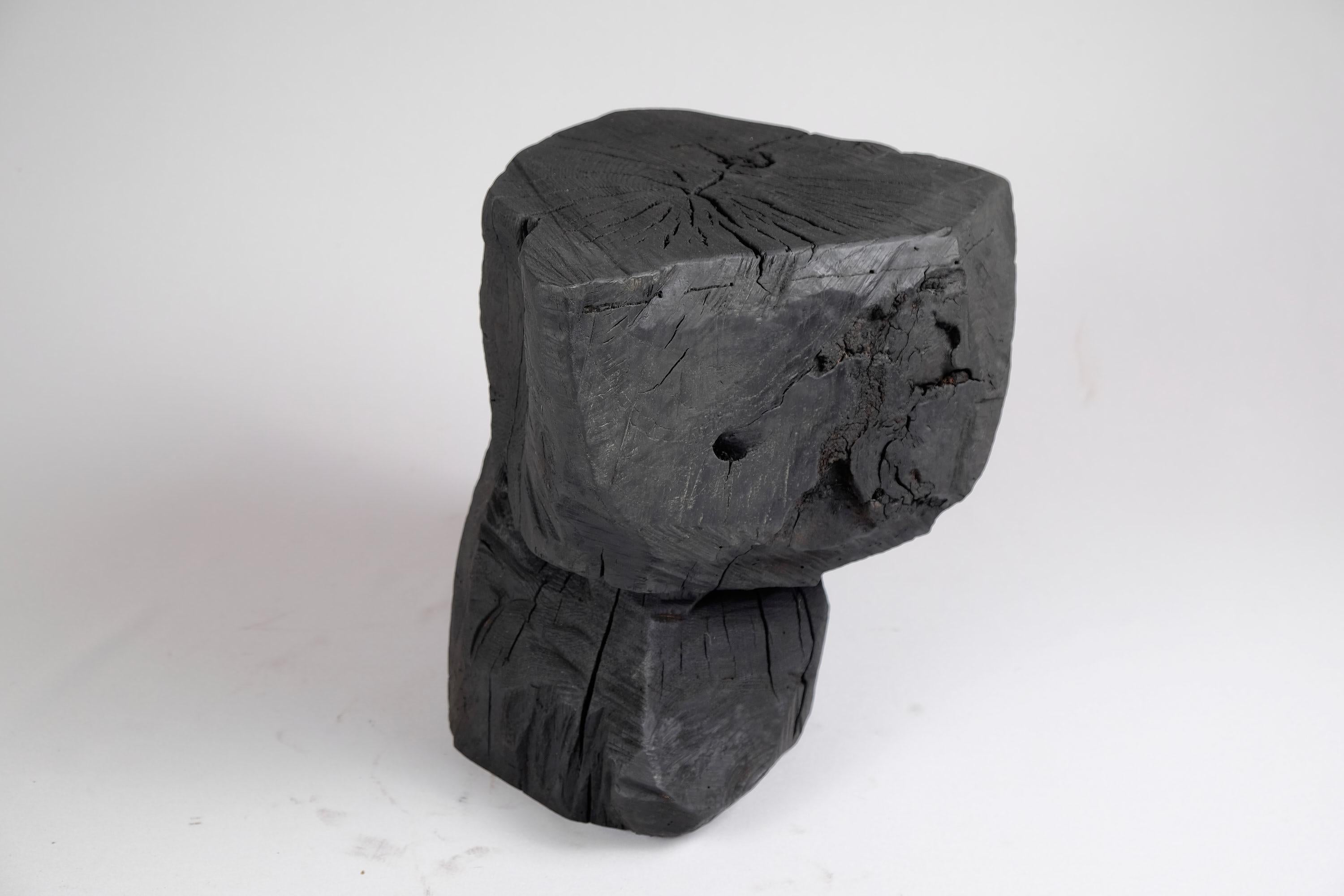 Solid Burnt Wood, Sculptural Stool/Side Table, Rock, Original Design, Logniture For Sale 5