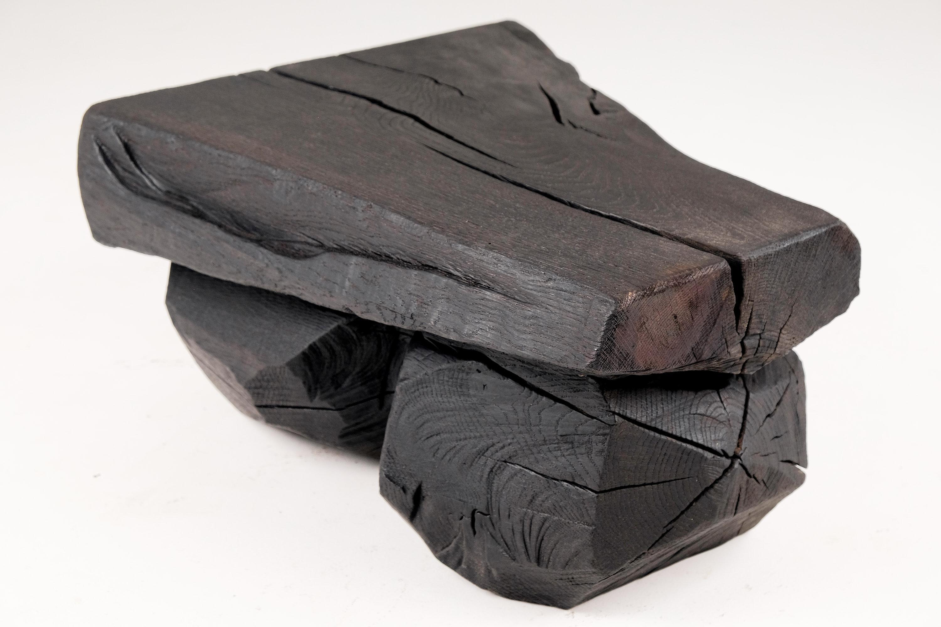 Solid Burnt Wood, Sculptural Bench/Side table  Original Design, Jownik For Sale 5