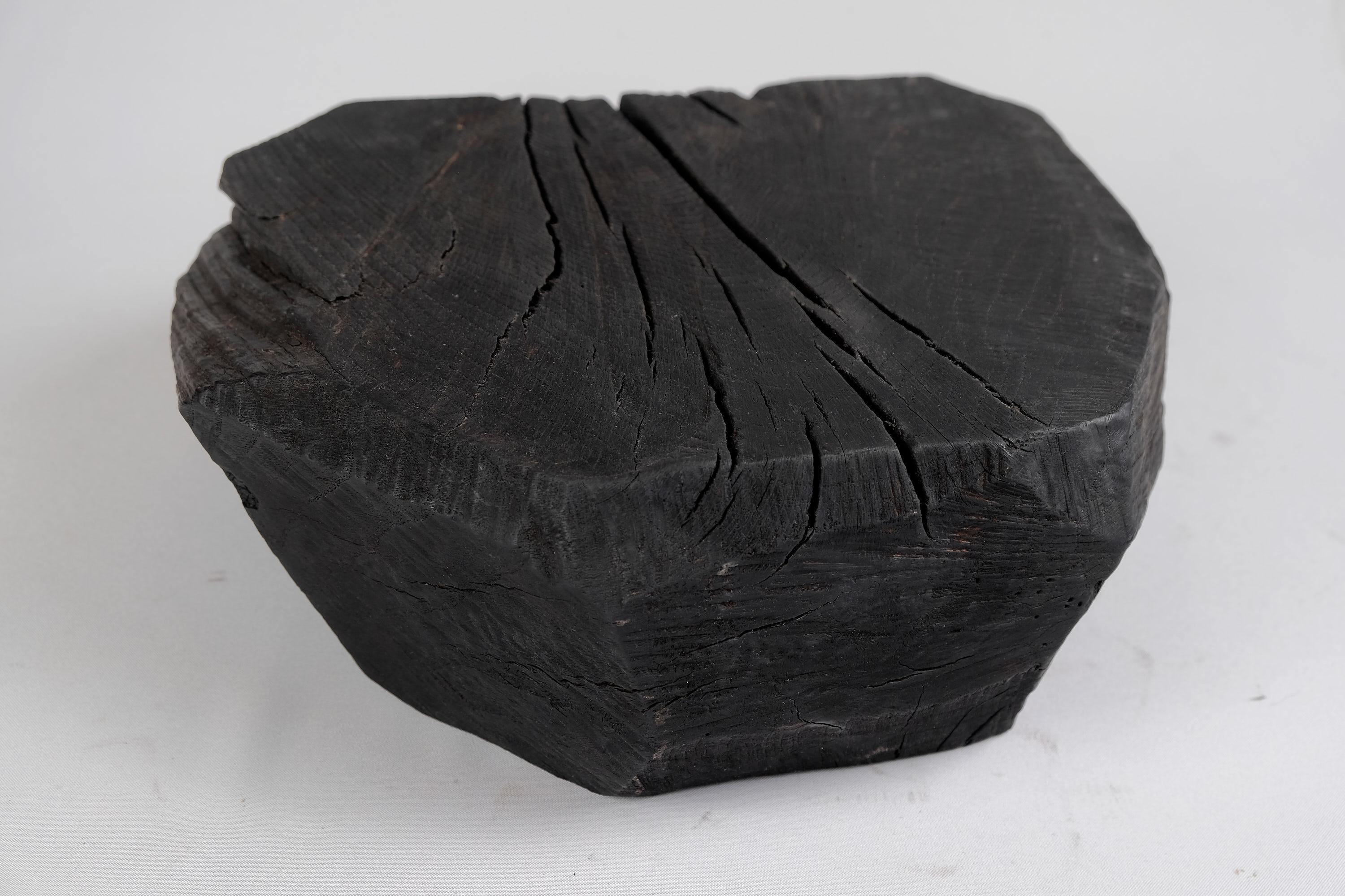 Solid Burnt Wood, Sculptural Stool/Side Table, Rock, Original Design, Logniture For Sale 6